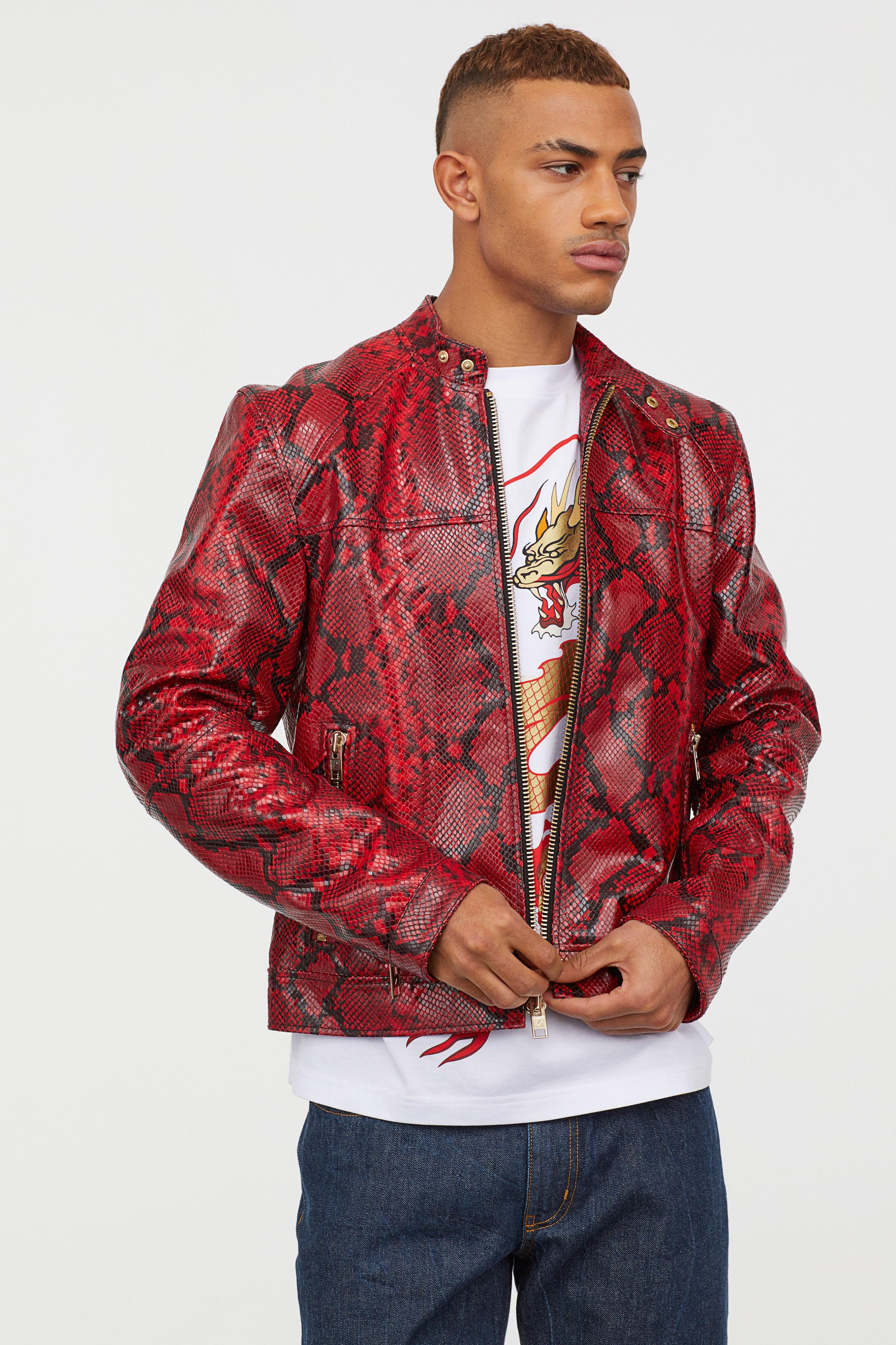 h&m red leather jacket