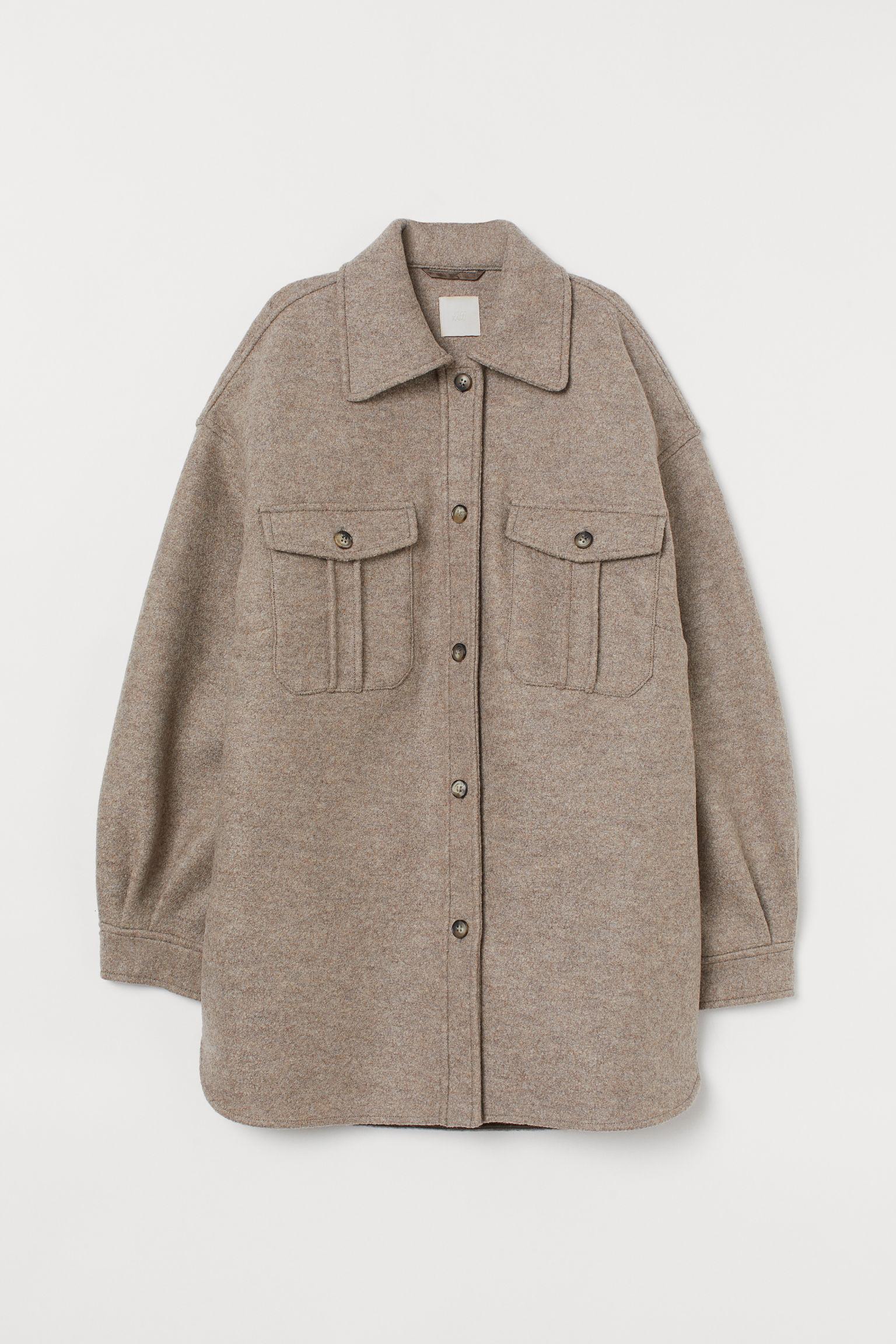 H&M Oversized Wool Shirt Jacket in Grey (Grey) - Lyst