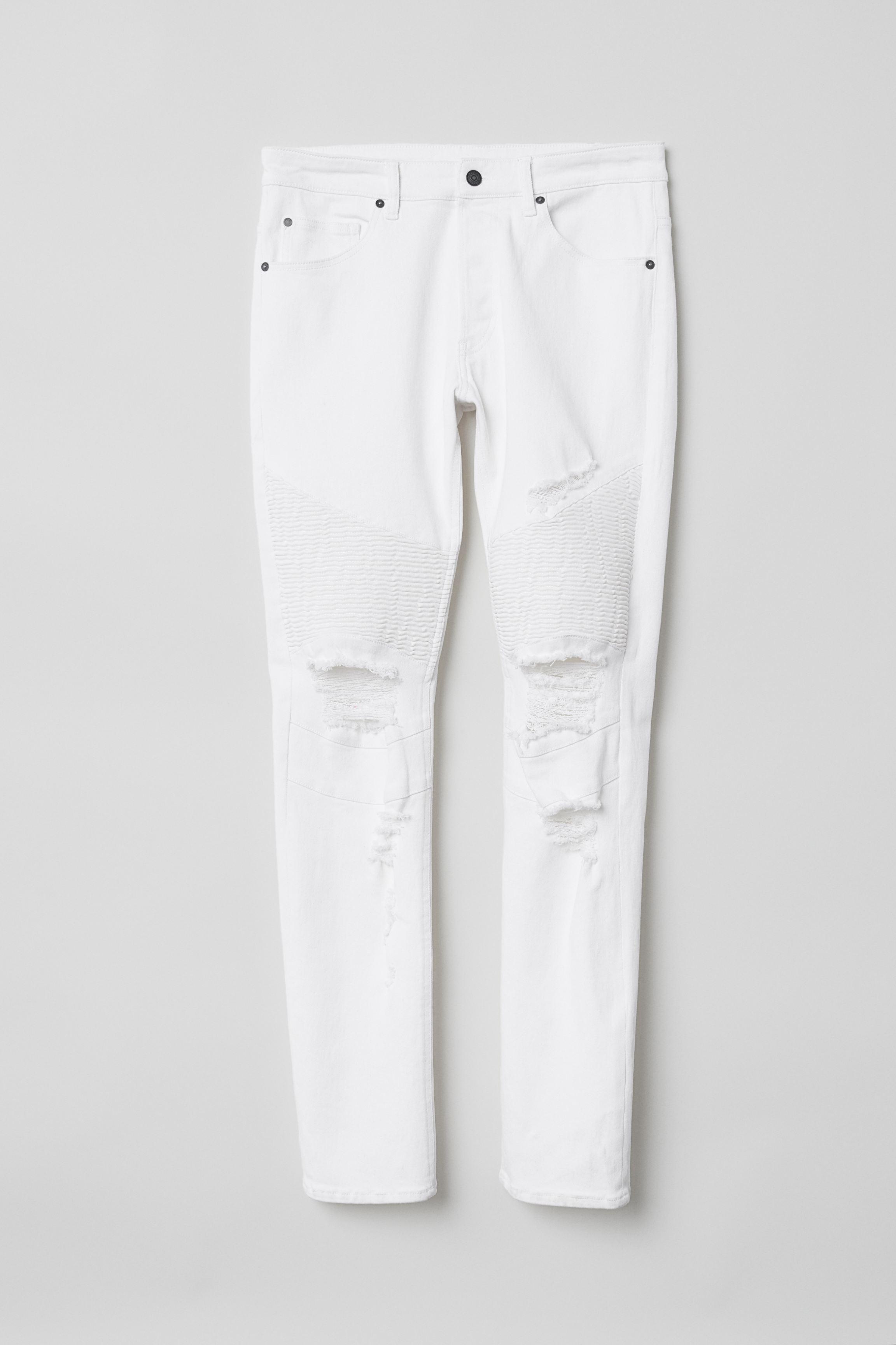 h&m white biker jeans