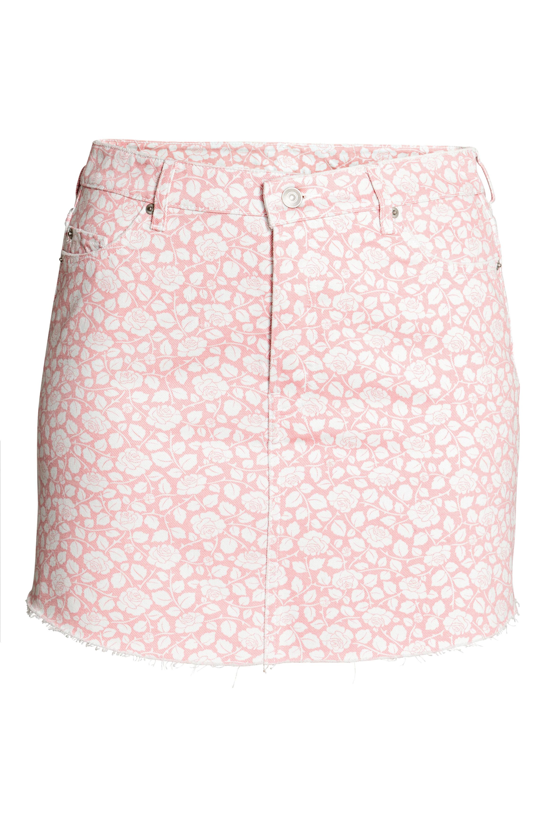 patterned denim skirt