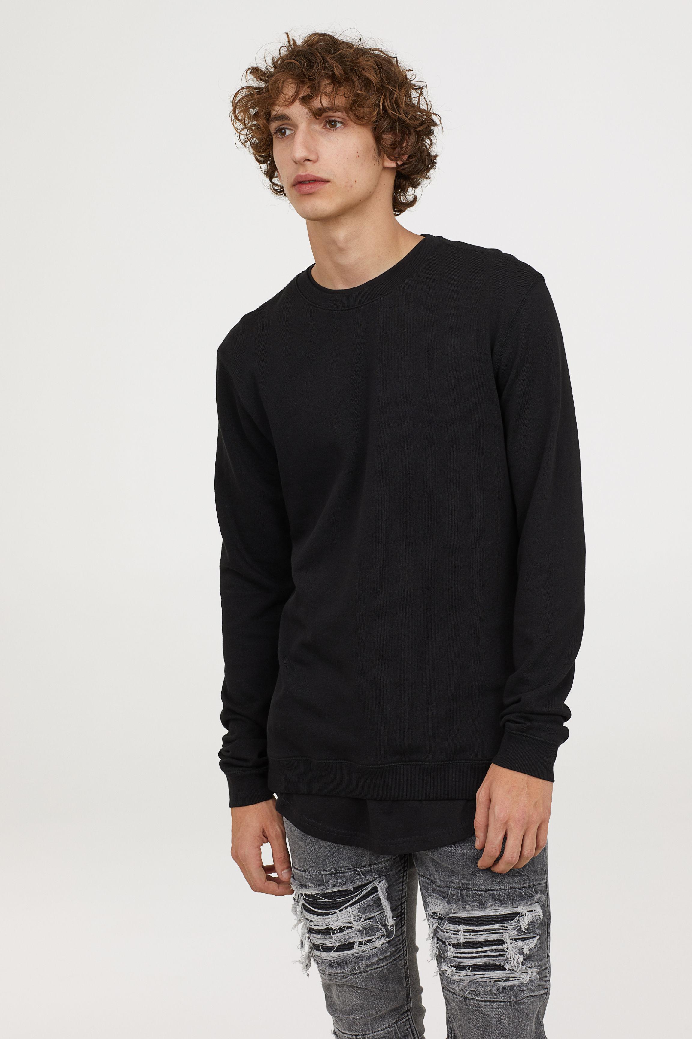  H  M  Cotton Sweatshirt  Muscle Fit in Black for Men Lyst
