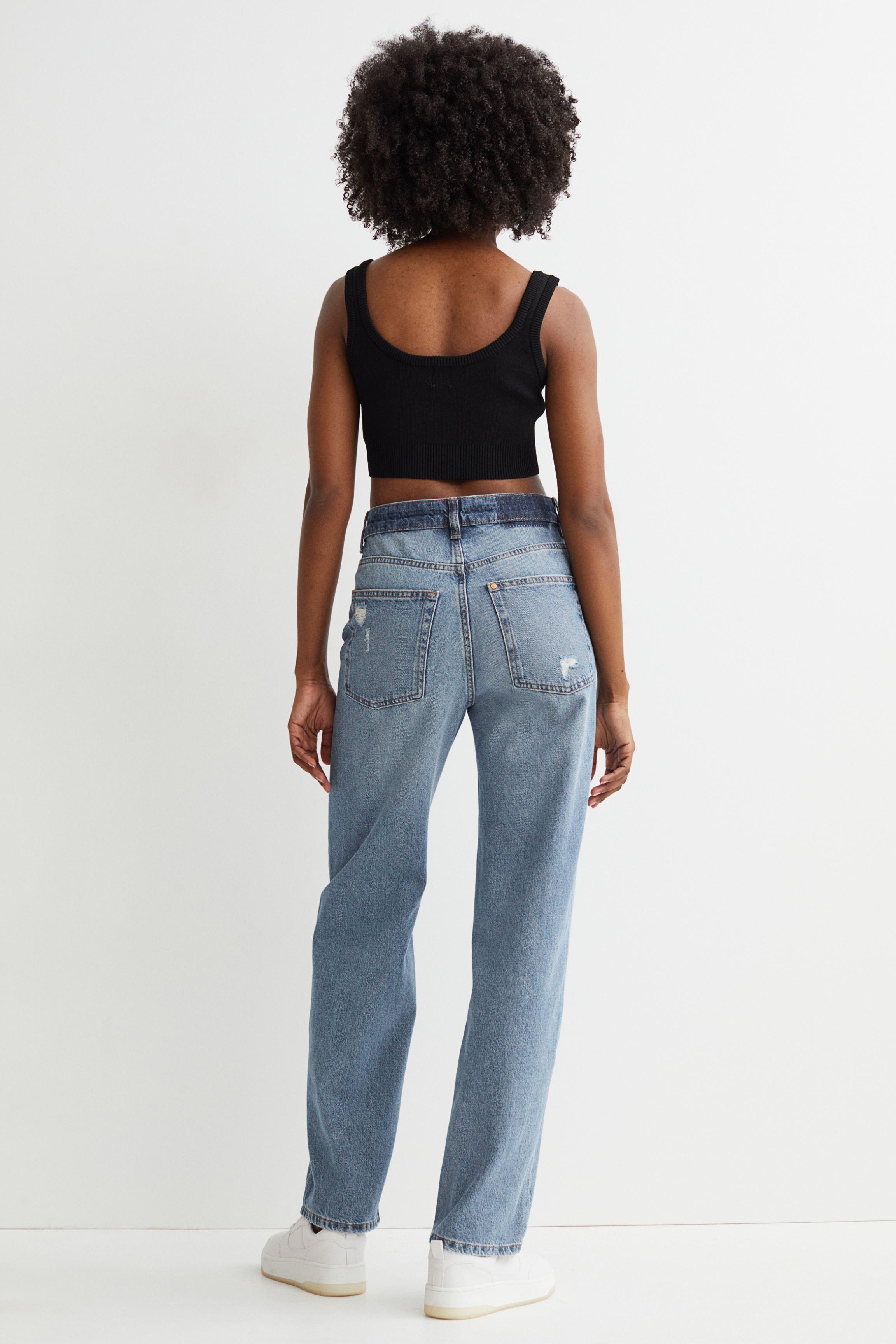 H&M Denim Loose Straight High Jeans in Blue - Lyst