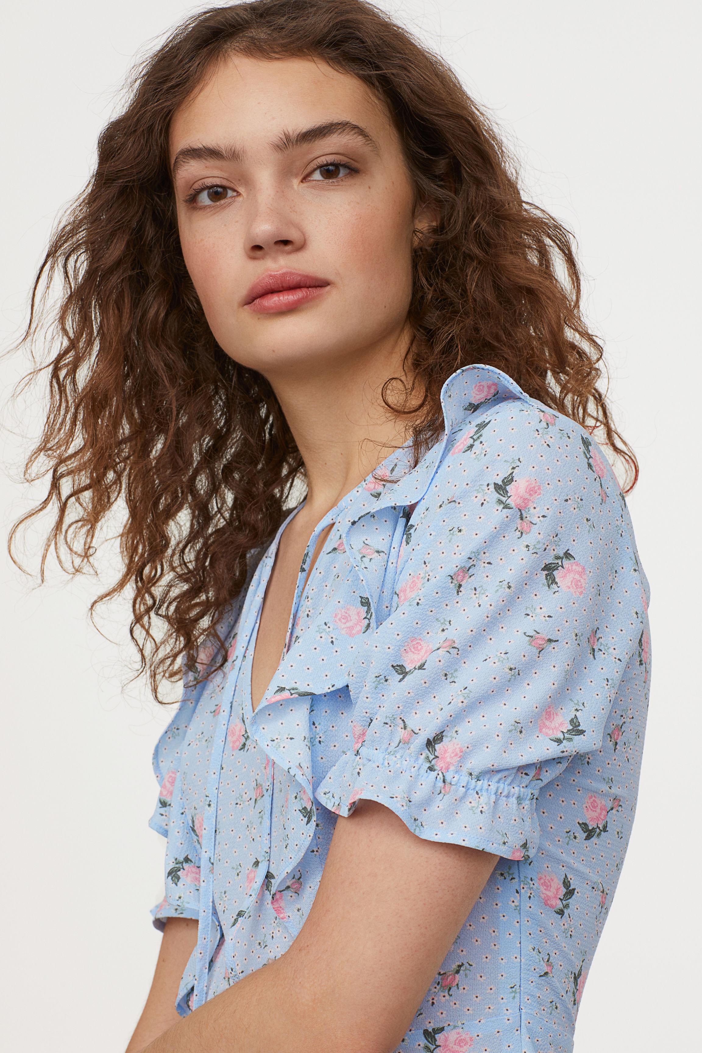 H&M Synthetic Flounced Dress in Light Blue/Floral (Blue ...