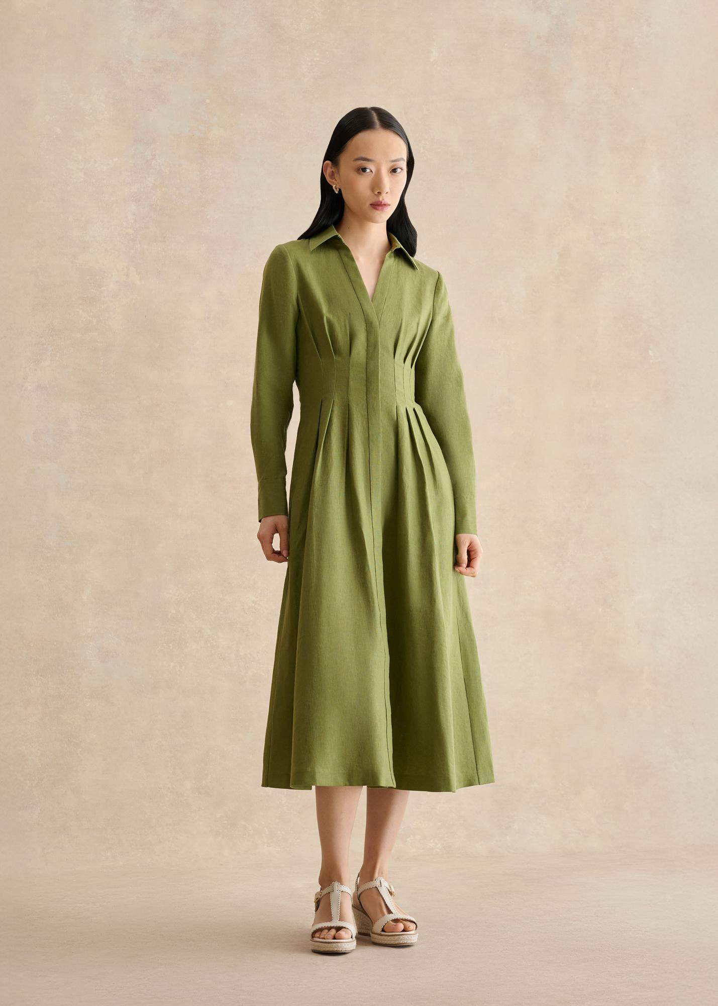 chinese dress ladies AMALFI LINEN DRESS - WHITE