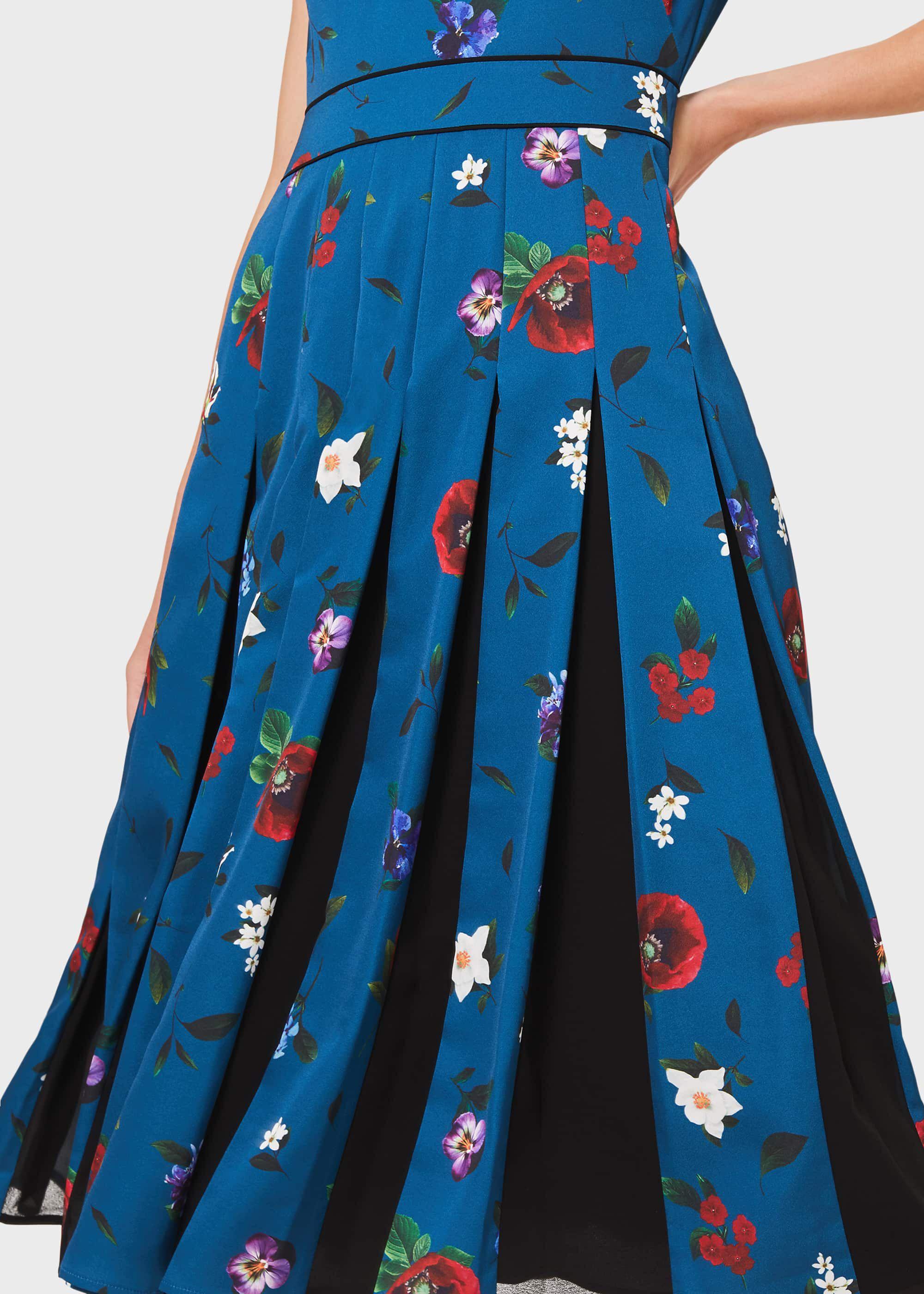 Hobbs Beatrix Satin Floral Fit And Flare Dress in Blue Lyst UK