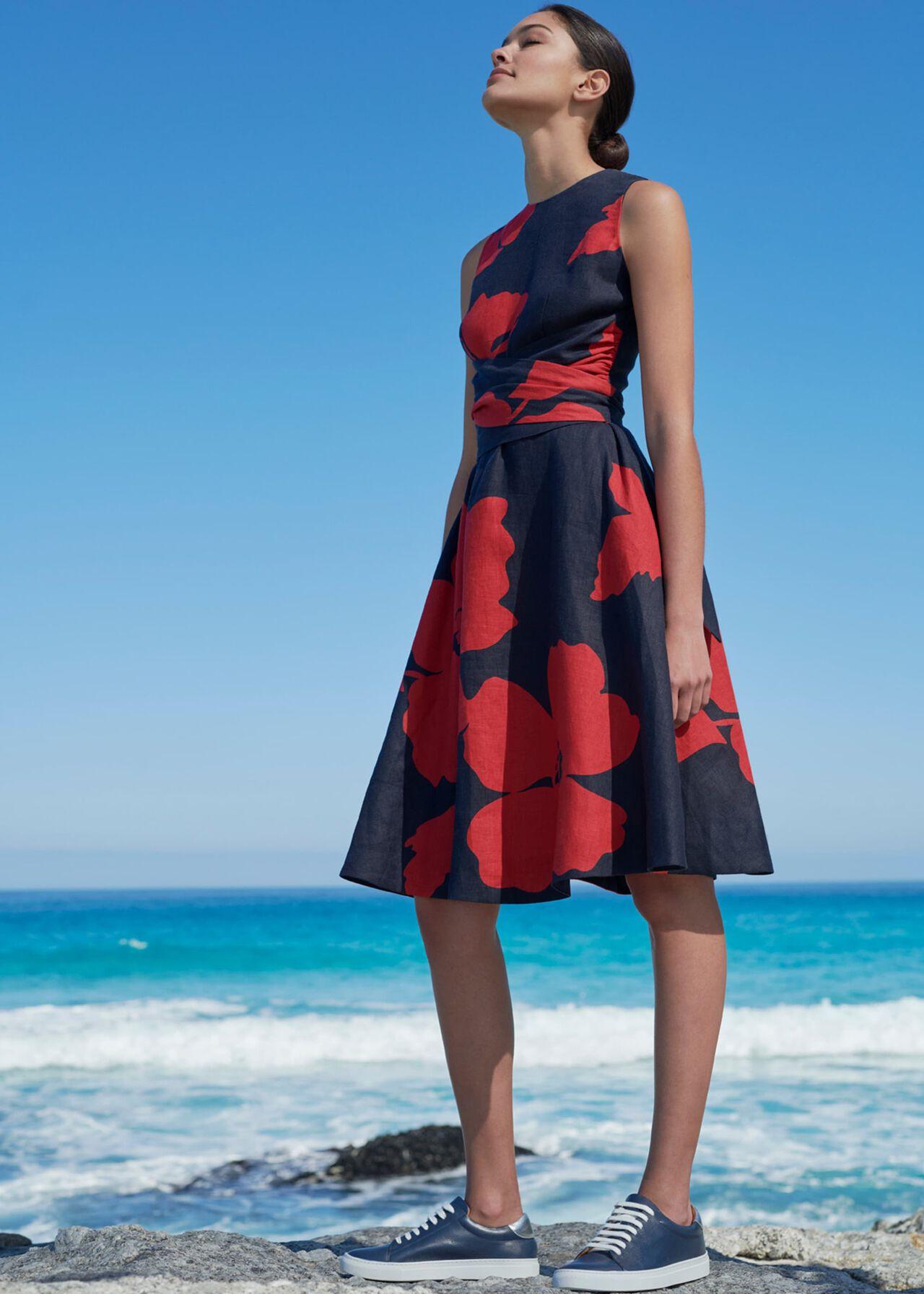 Hobbs Linen Twitchill Dress in Navy Red (Red) - Lyst