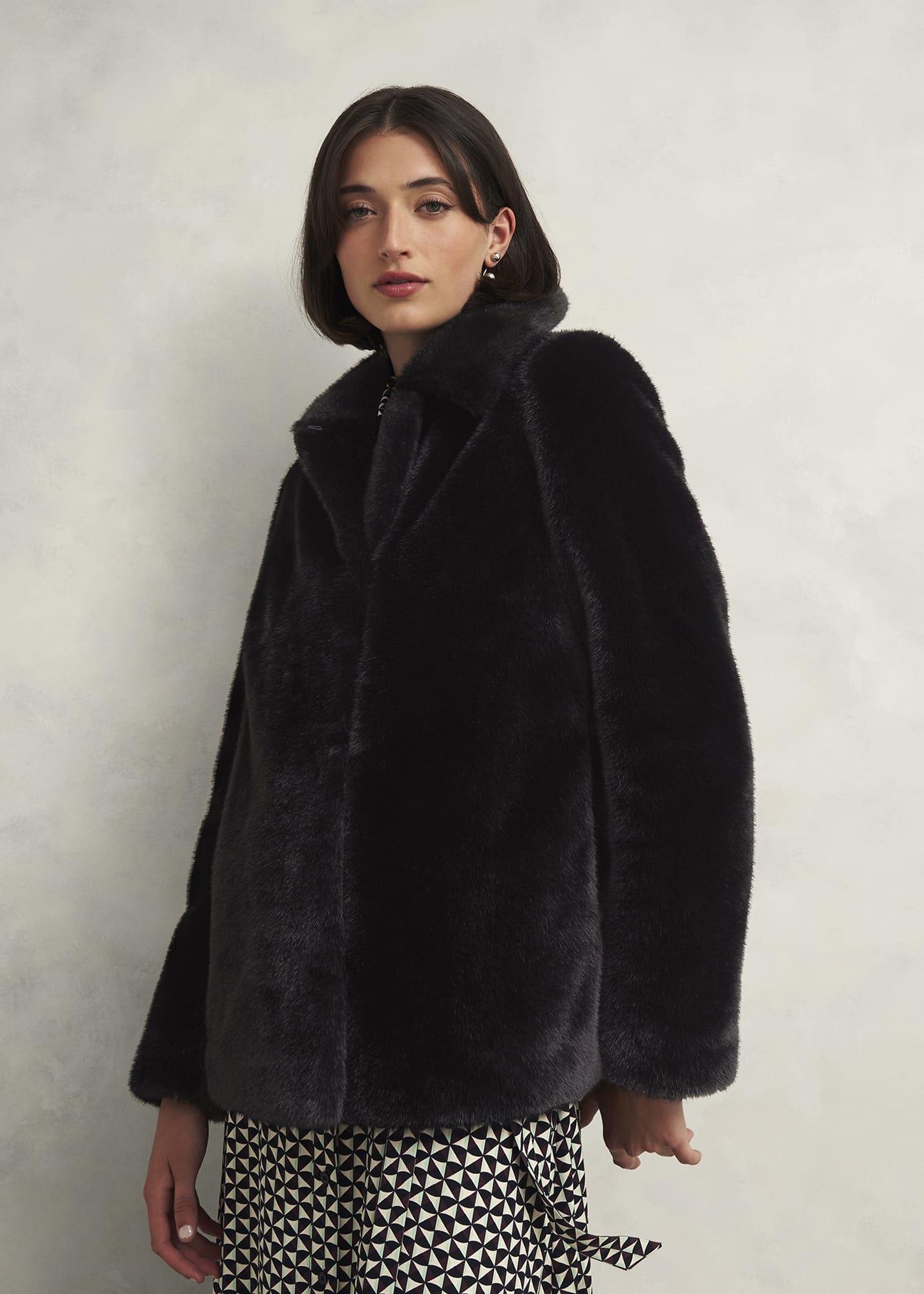Hobbs Dania Faux Fur Coat in Black Lyst UK