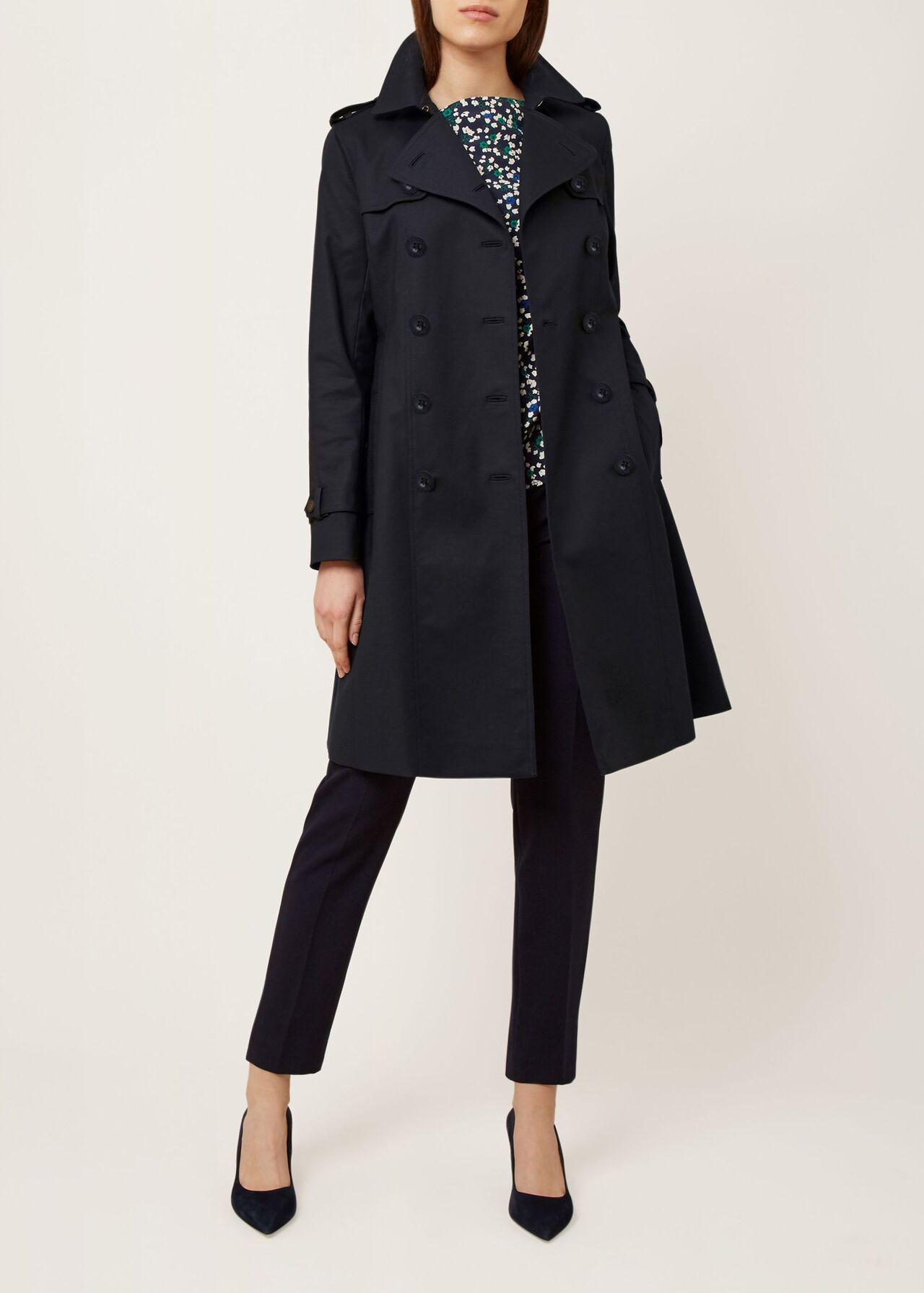 Hobbs Sara Trench Coat HOBBS NAVY BLUE DOUBLE BREASTED HIP LENGTH