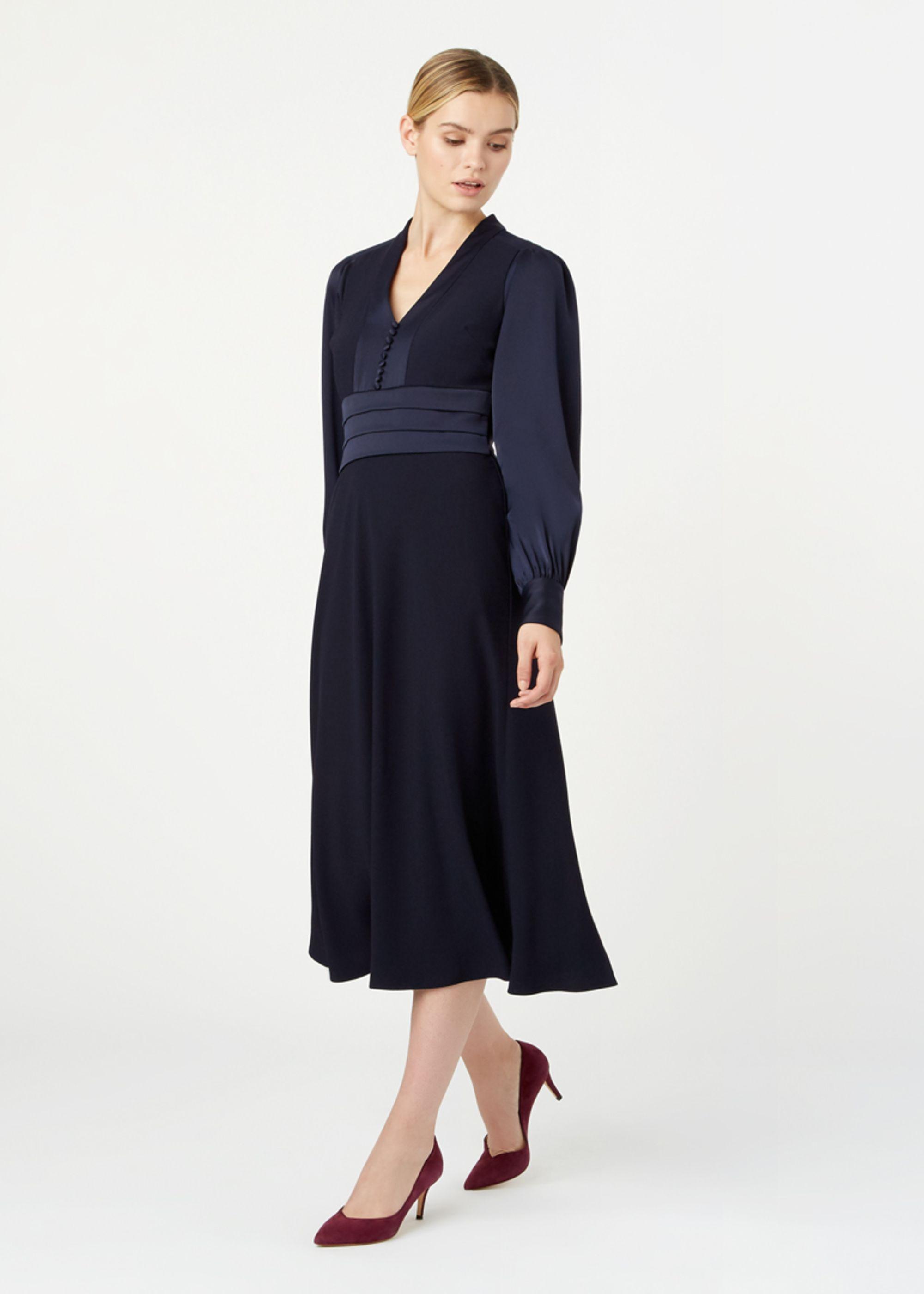 Hobbs Satin Josephine Dress in Midnight (Blue) | Lyst