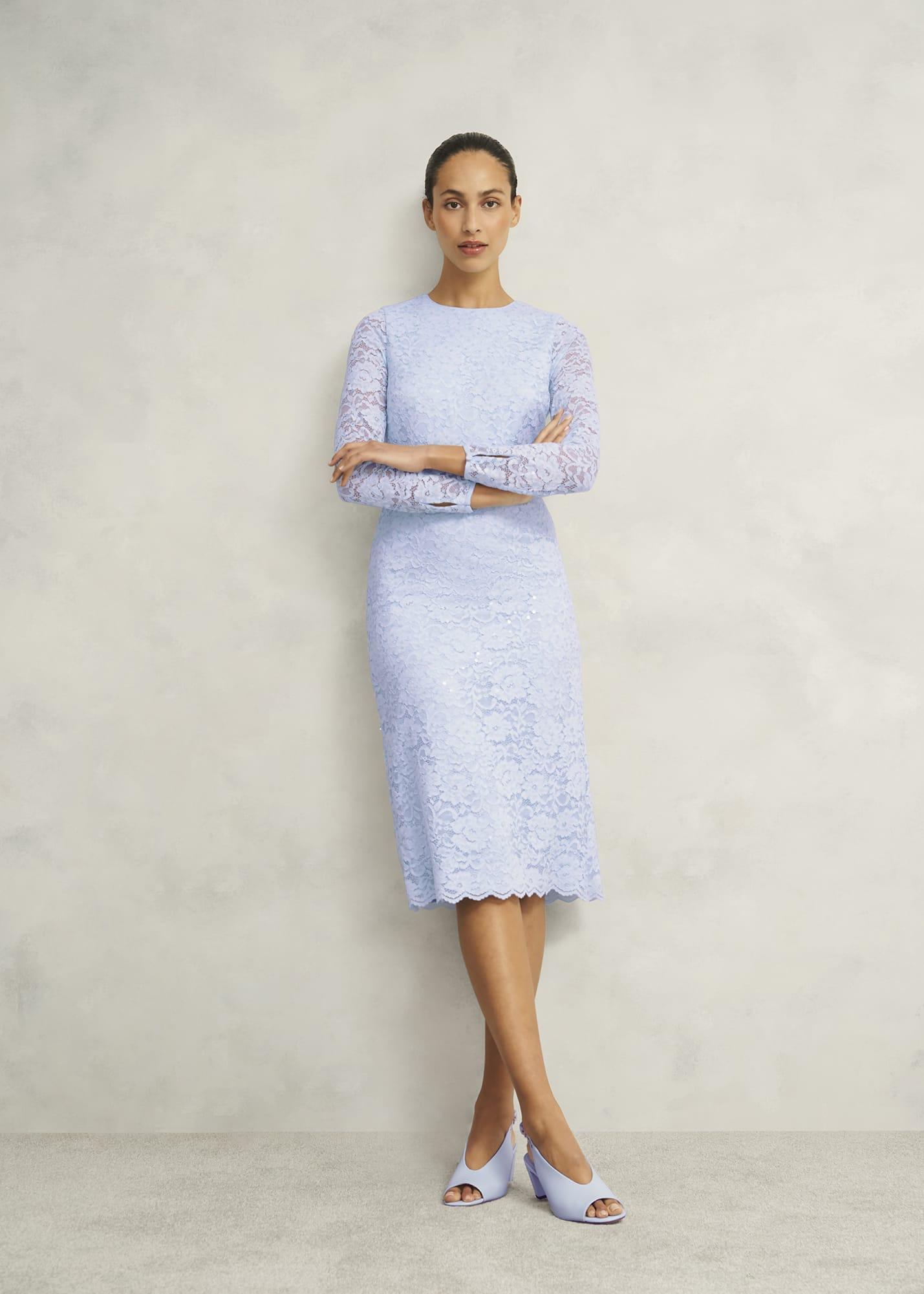 off the shoulder lace bell sleeve dress Off Shoulder Bell Sleeve Sequin Lace Gown In Airy Aqua main image 0