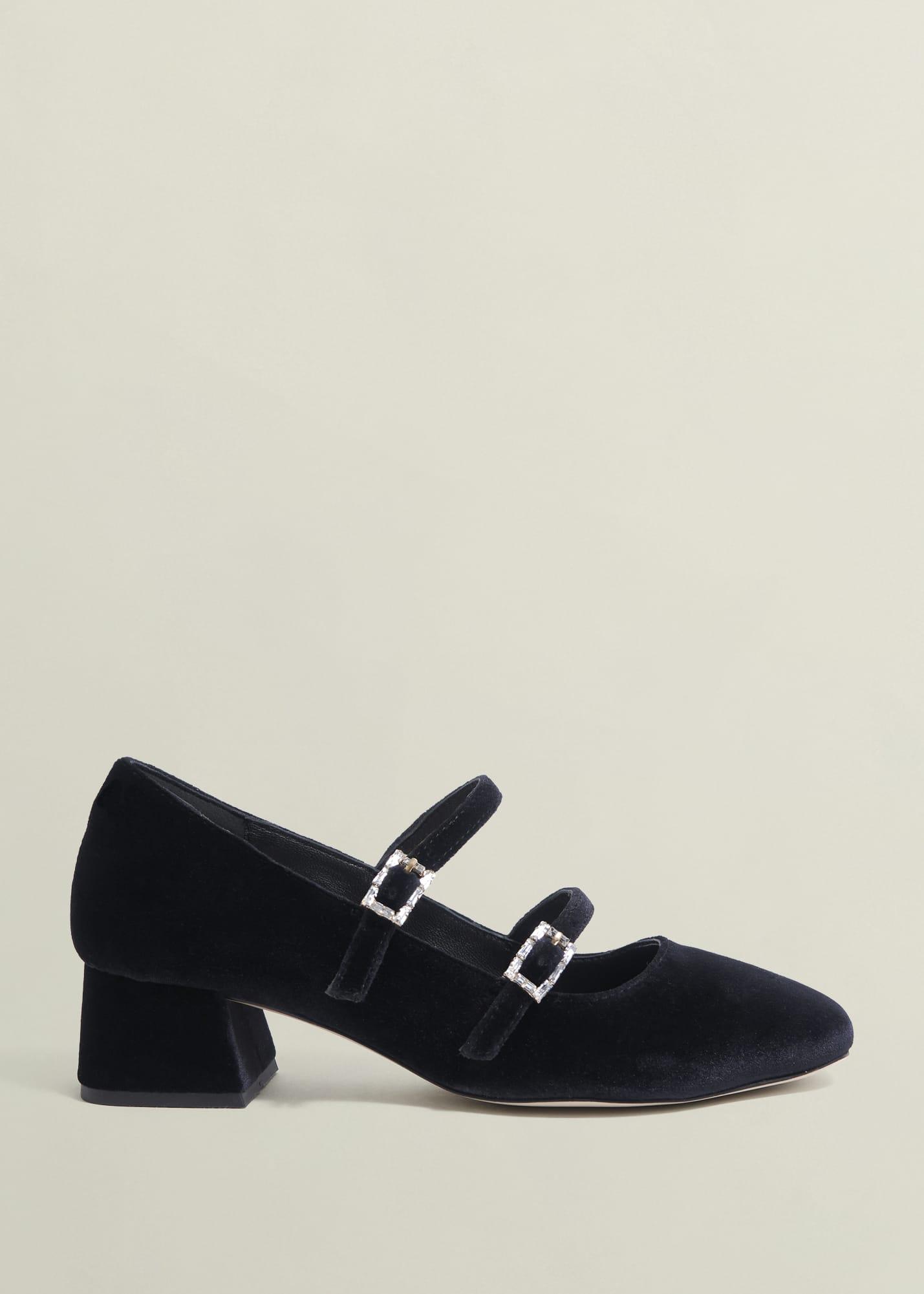 Hobbs Rosaleen Velvet Heeled Mary Janes in Black Lyst UK