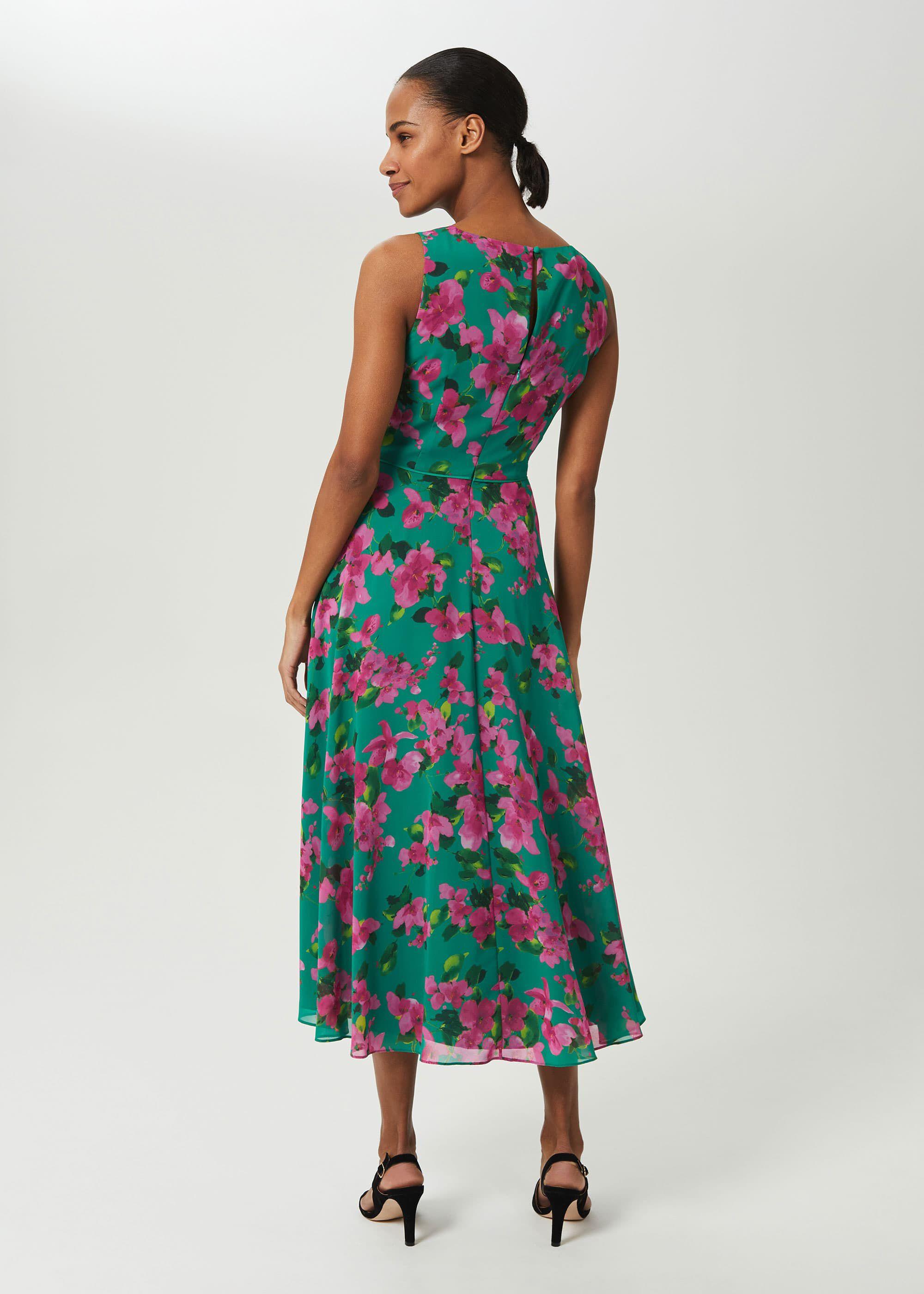 Hobbs Carly Floral Midi Dress in Green | Lyst