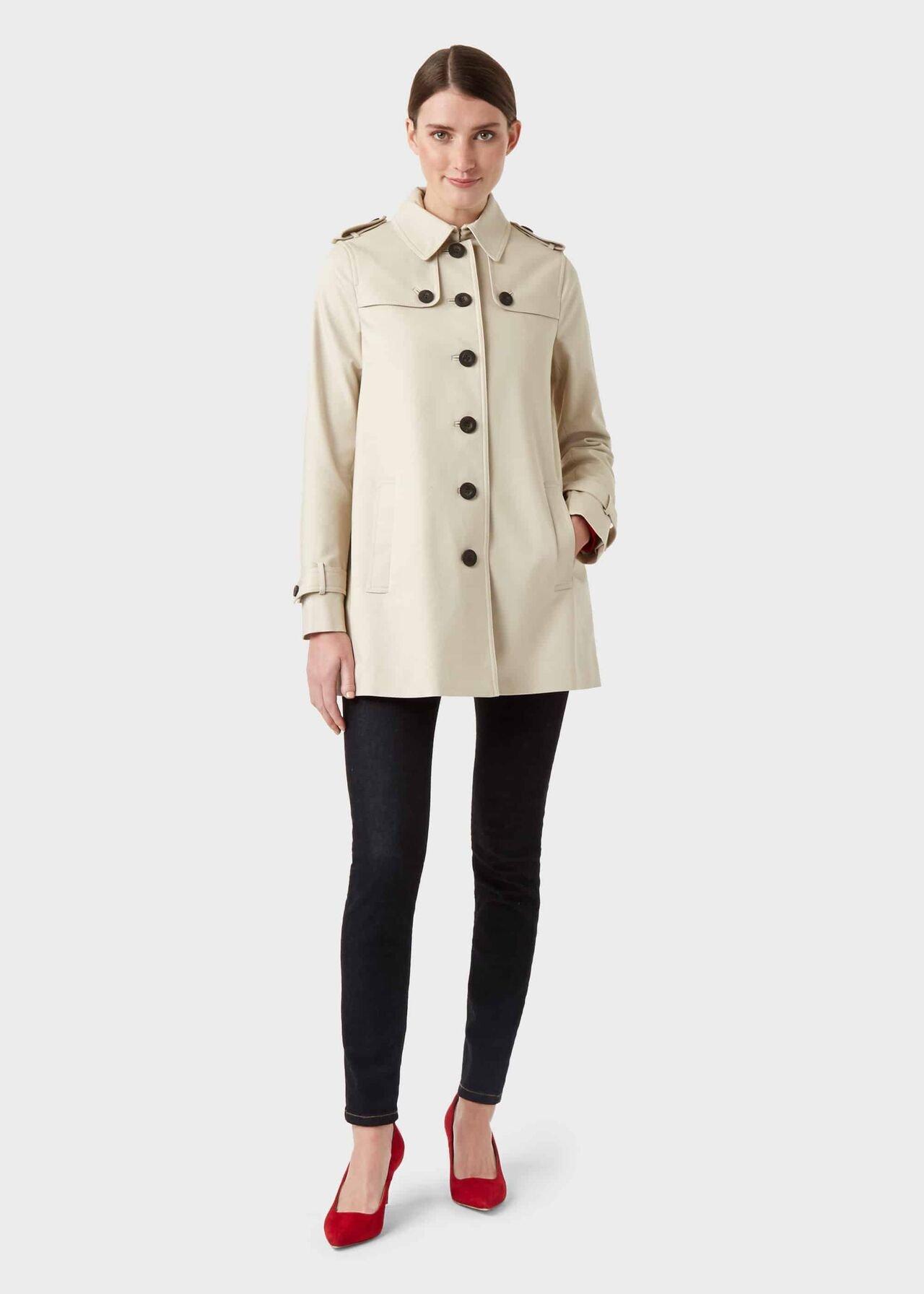 Hobbs Cotton Short Chrissie Waterresistant Trench Coat in Clay