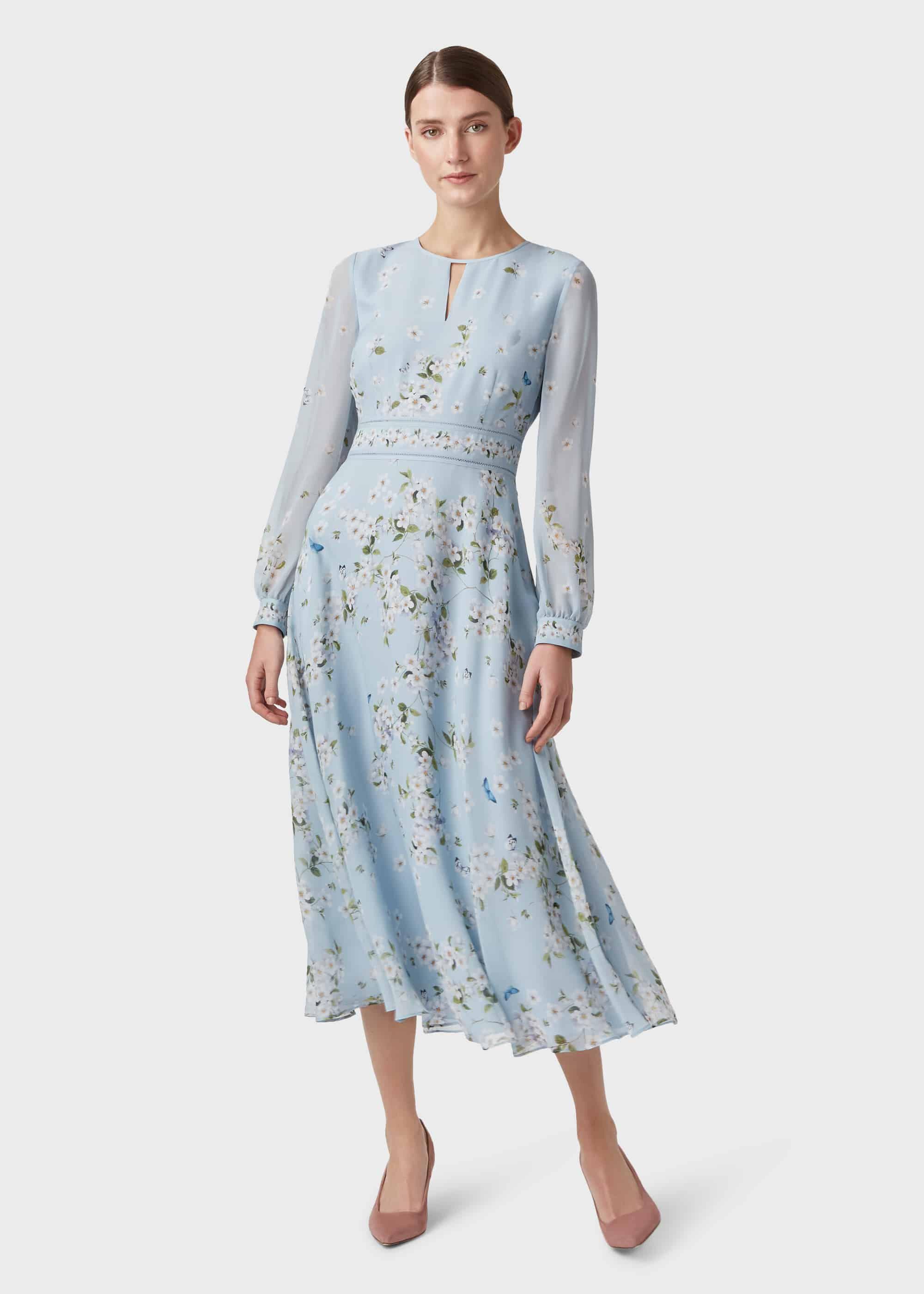 Hobbs Skye Silk Floral Dress in Blue | Lyst UK