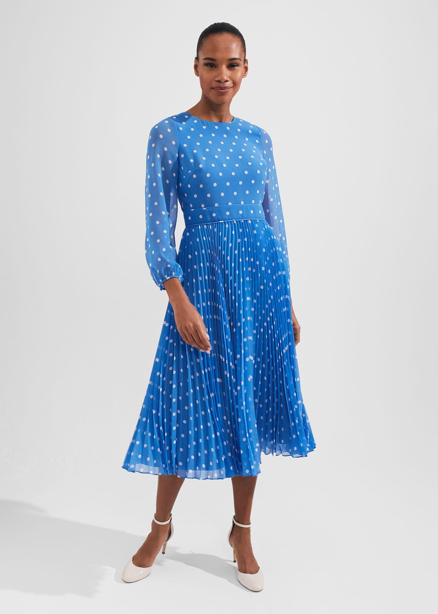 Hobbs Selena Spot Fit And Flare Dress in Blue Lyst UK