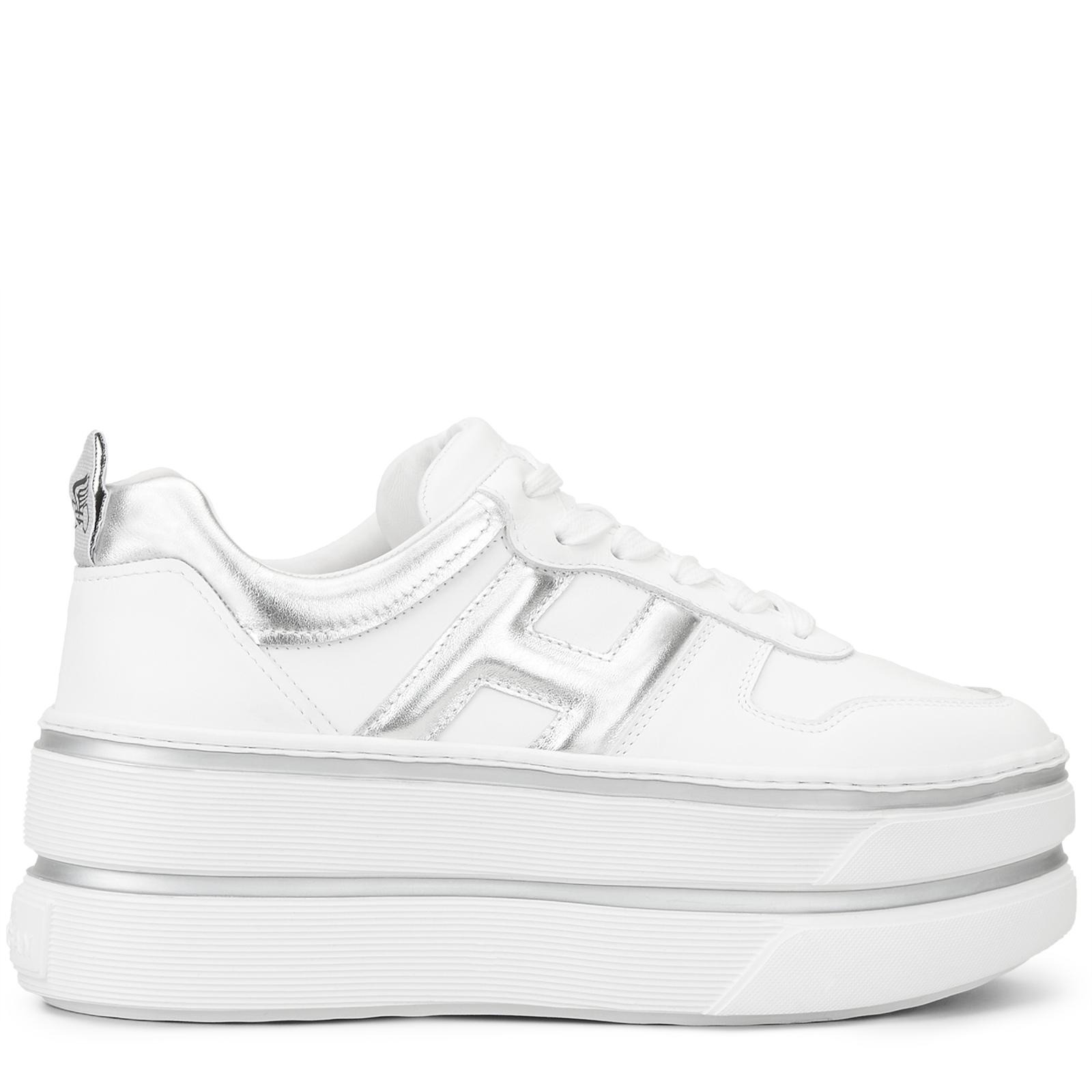 Hogan Leather Sneakers H449 in Silver,White (White) - Lyst