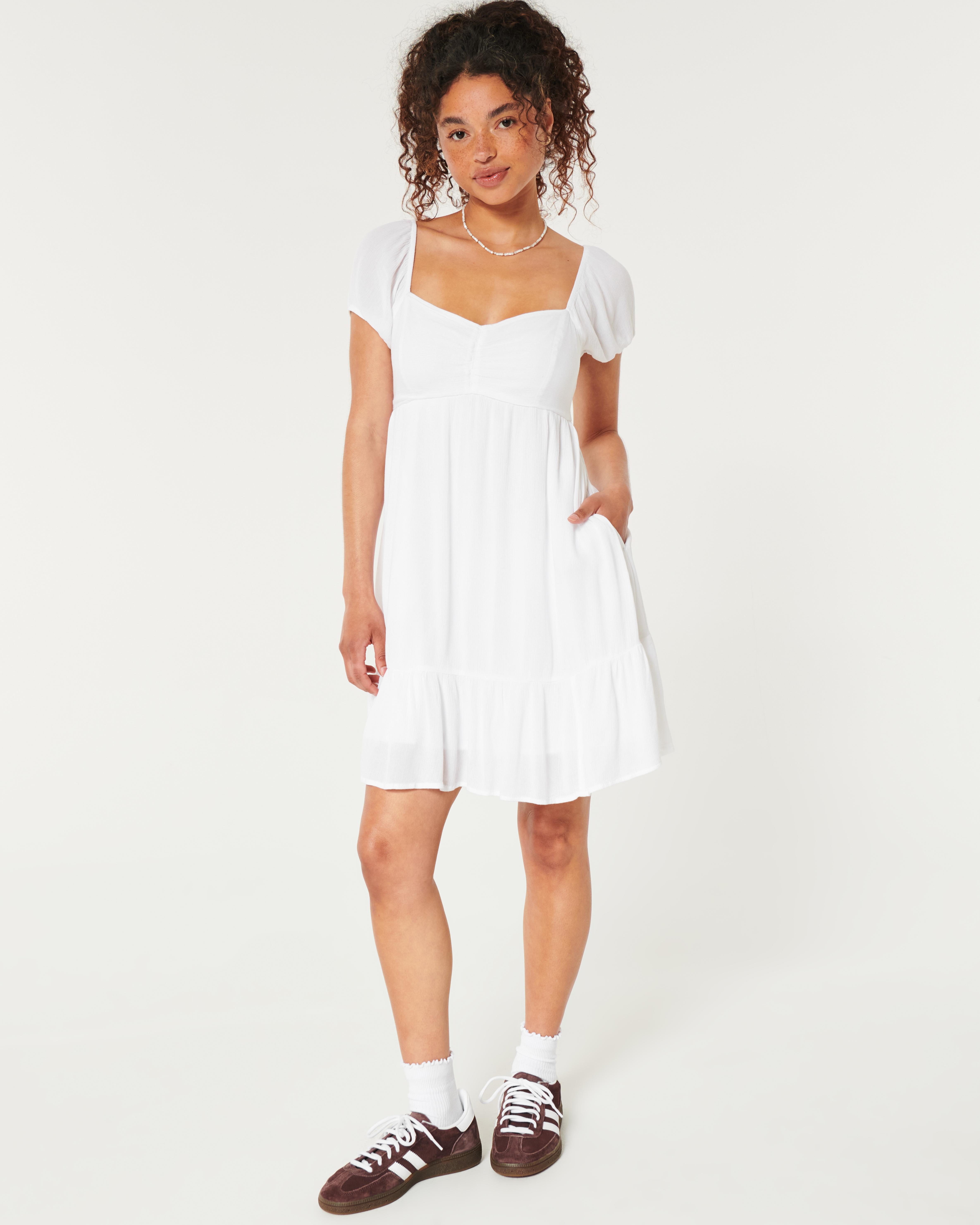 Hollister White Babydoll Dress Hollister Short Sleeve Casual Dresses For  Women For Sale