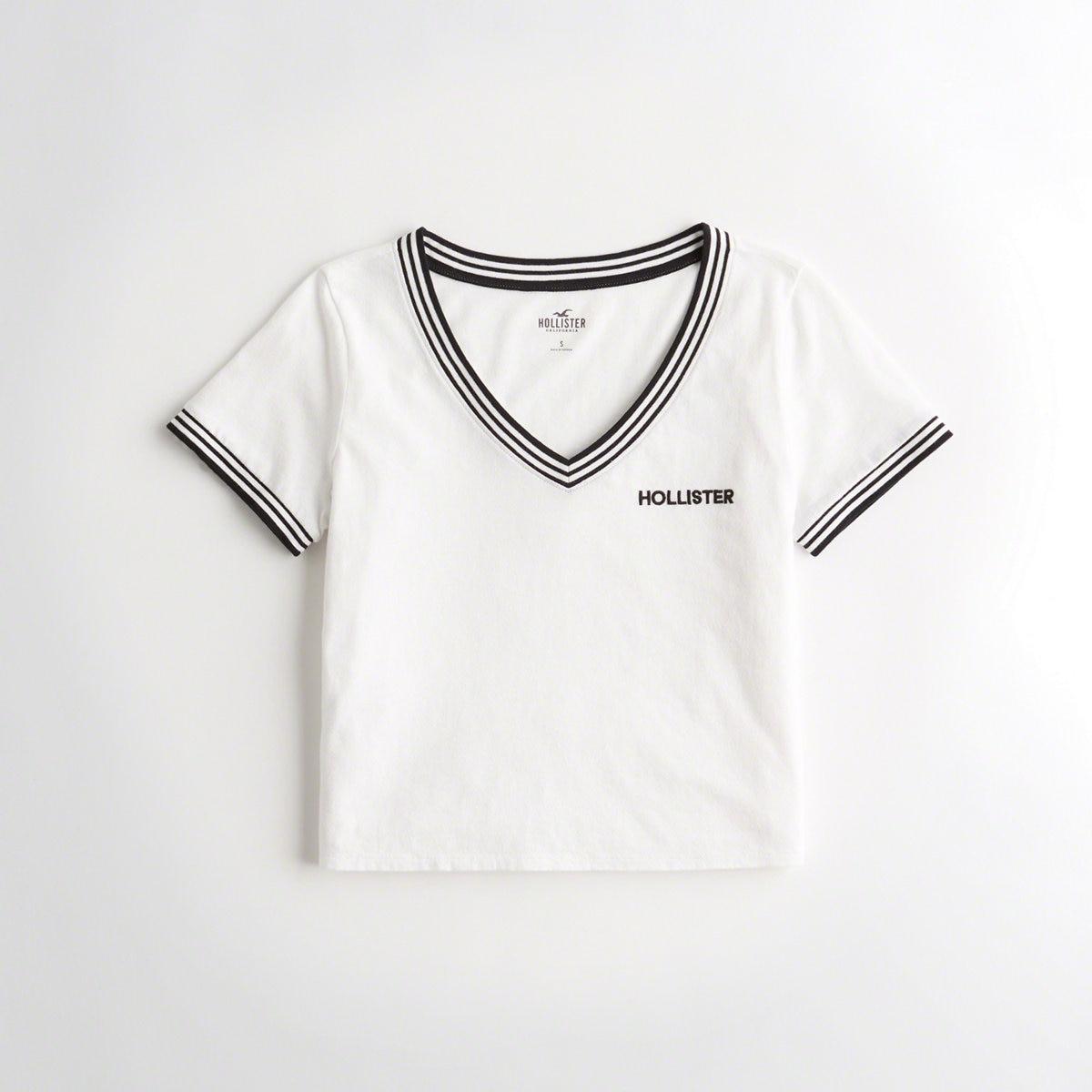 Hollister Cotton Girls Tipped Crop Graphic Baby Tee From