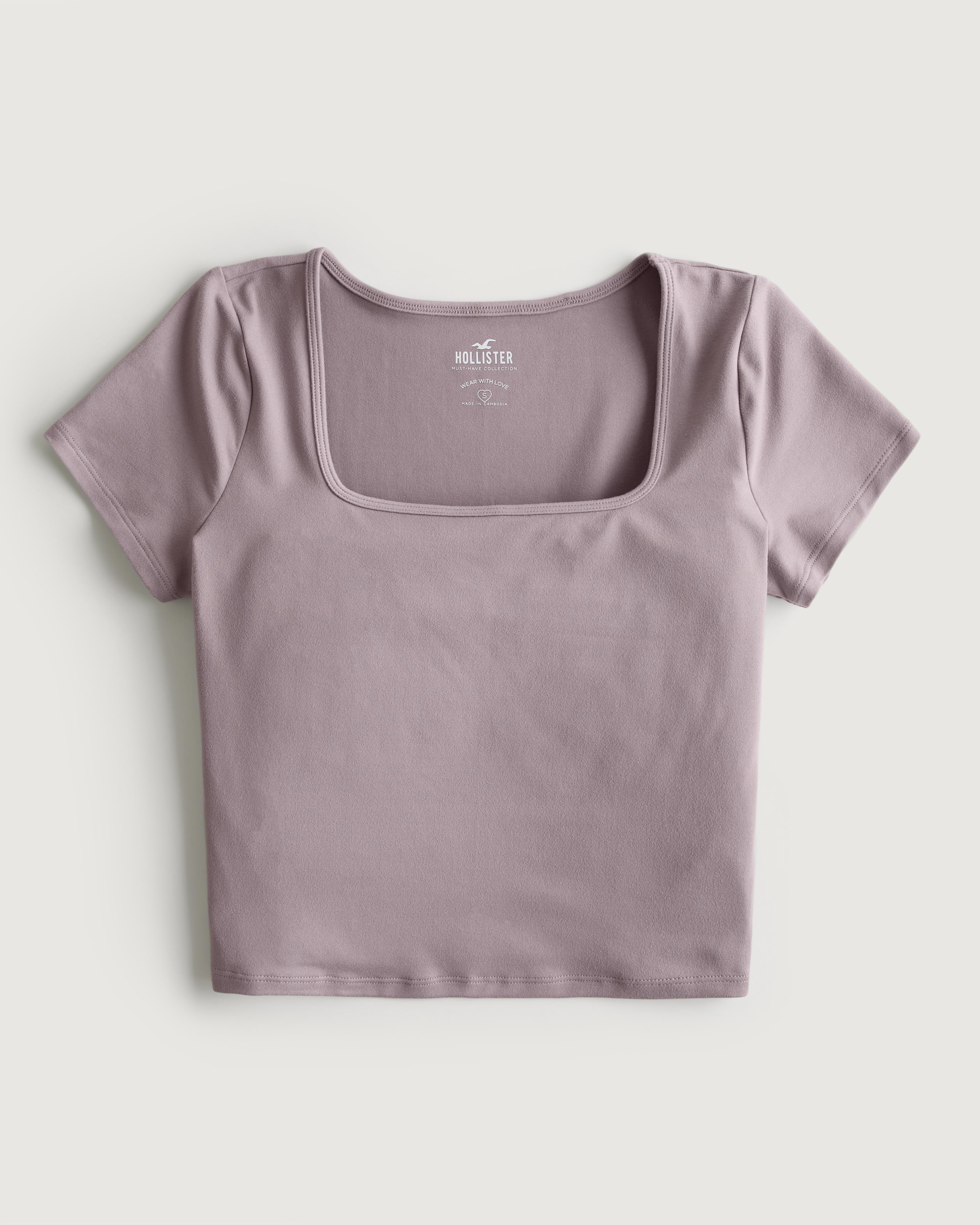 Hollister Seamless Fabric Square-neck Baby Tee in Grey