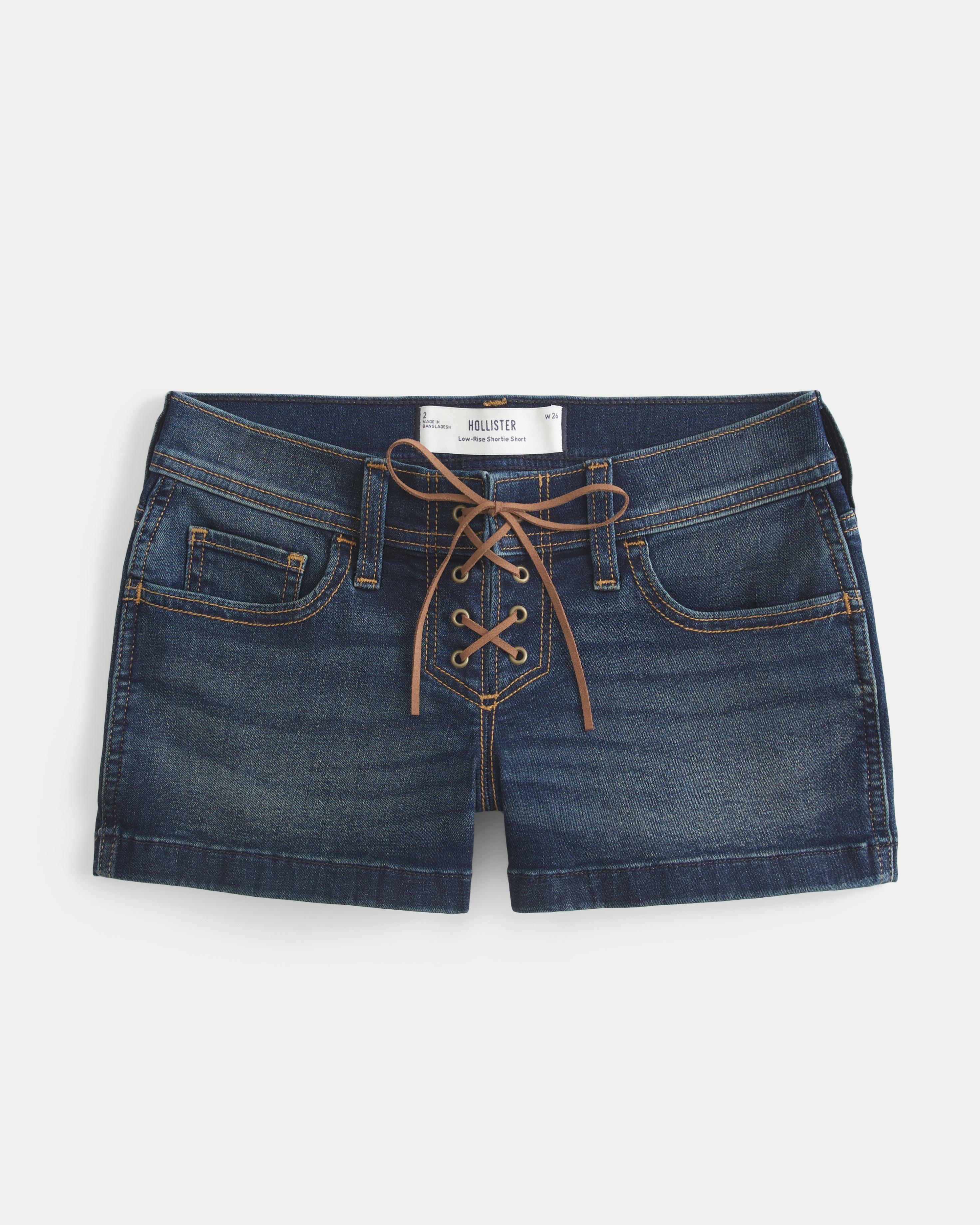 Hollister Low-rise Dark Wash Lace Up Denim Shortie Shorts in Blue