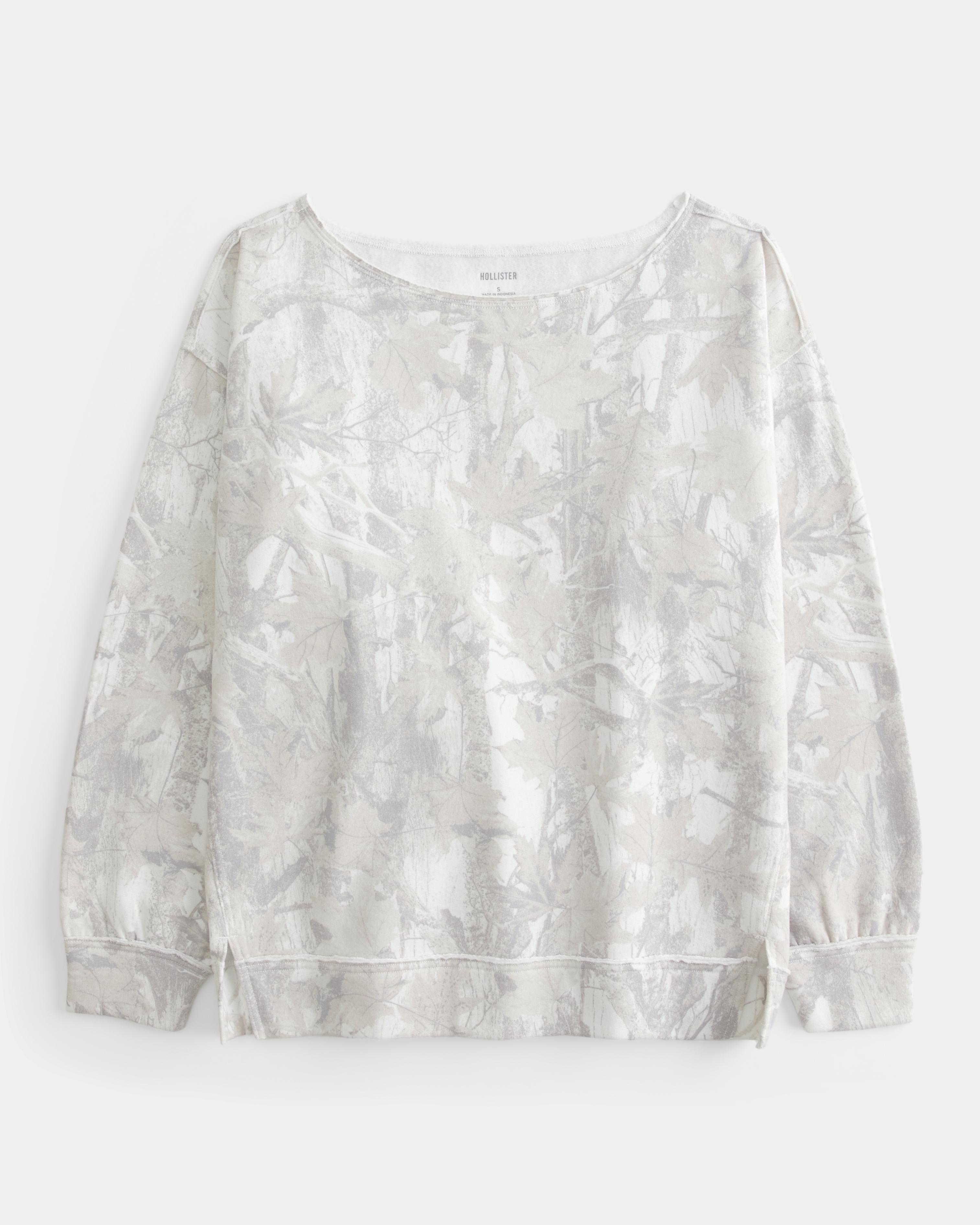 Hollister Oversized Camo Off-the-shoulder Sweatshirt in White