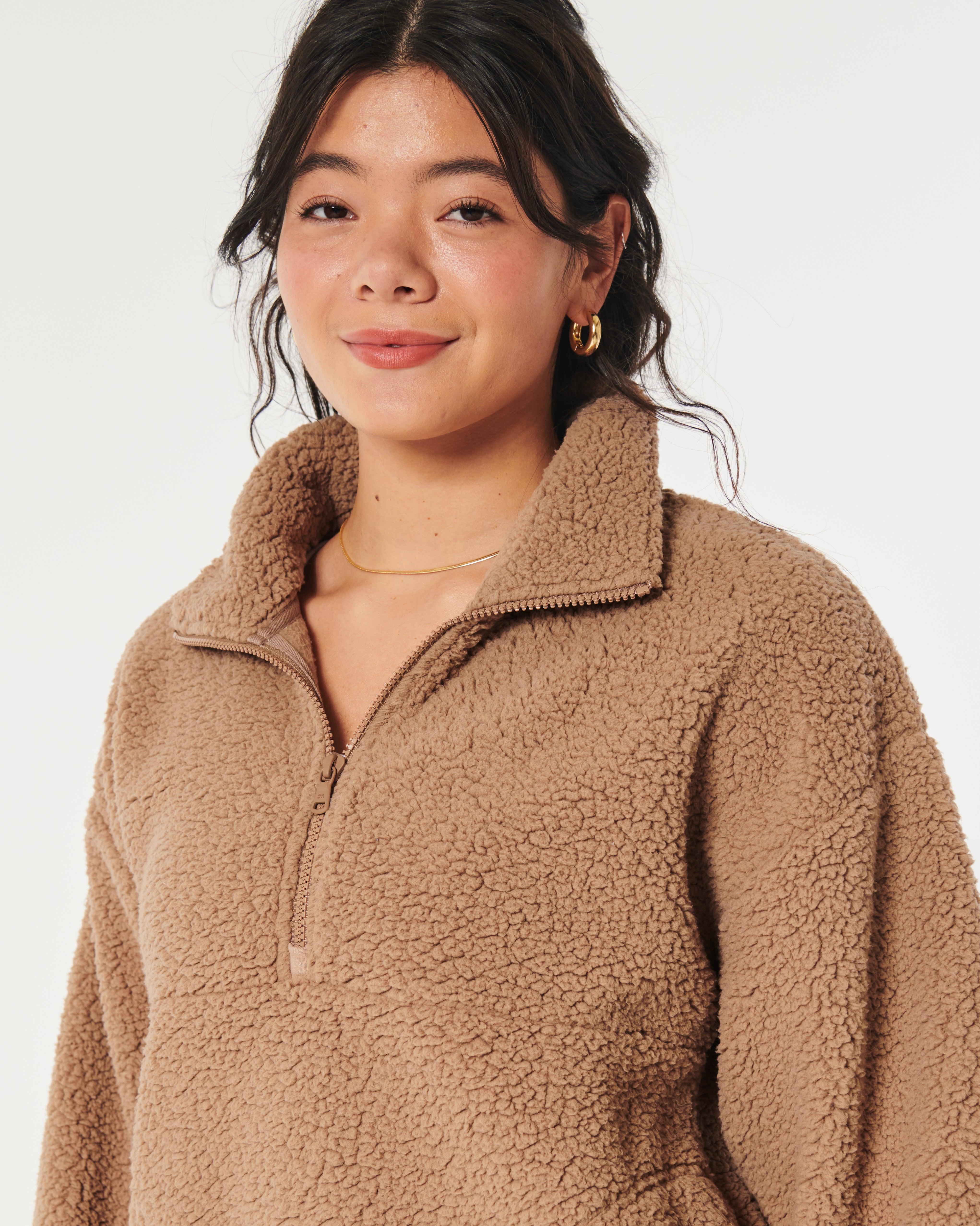 Hollister Gilly Hicks Sherpa Quarter-zip in Brown | Lyst UK