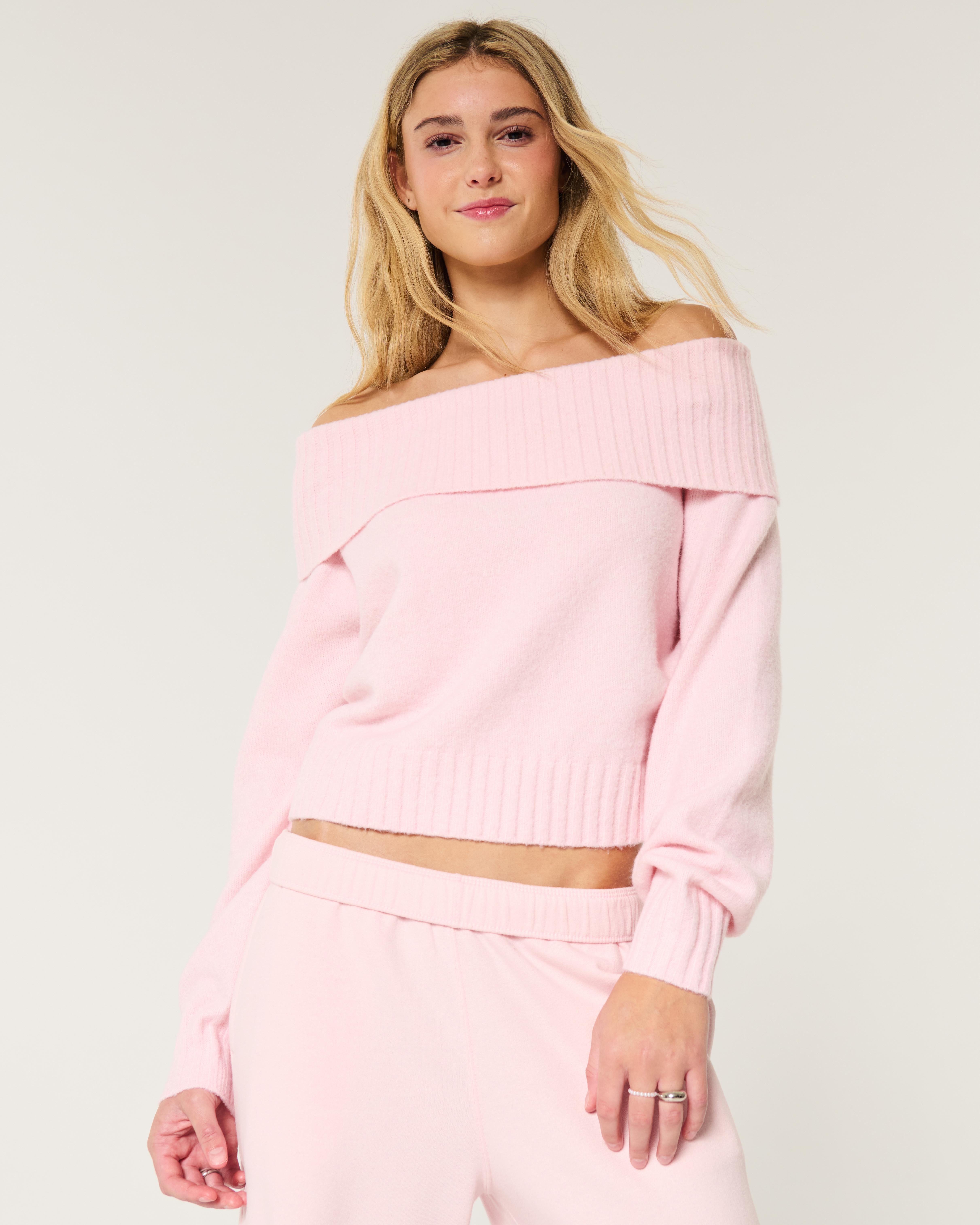 Hollister Easy Foldover Off-the-shoulder Sweater in Pink Lyst UK