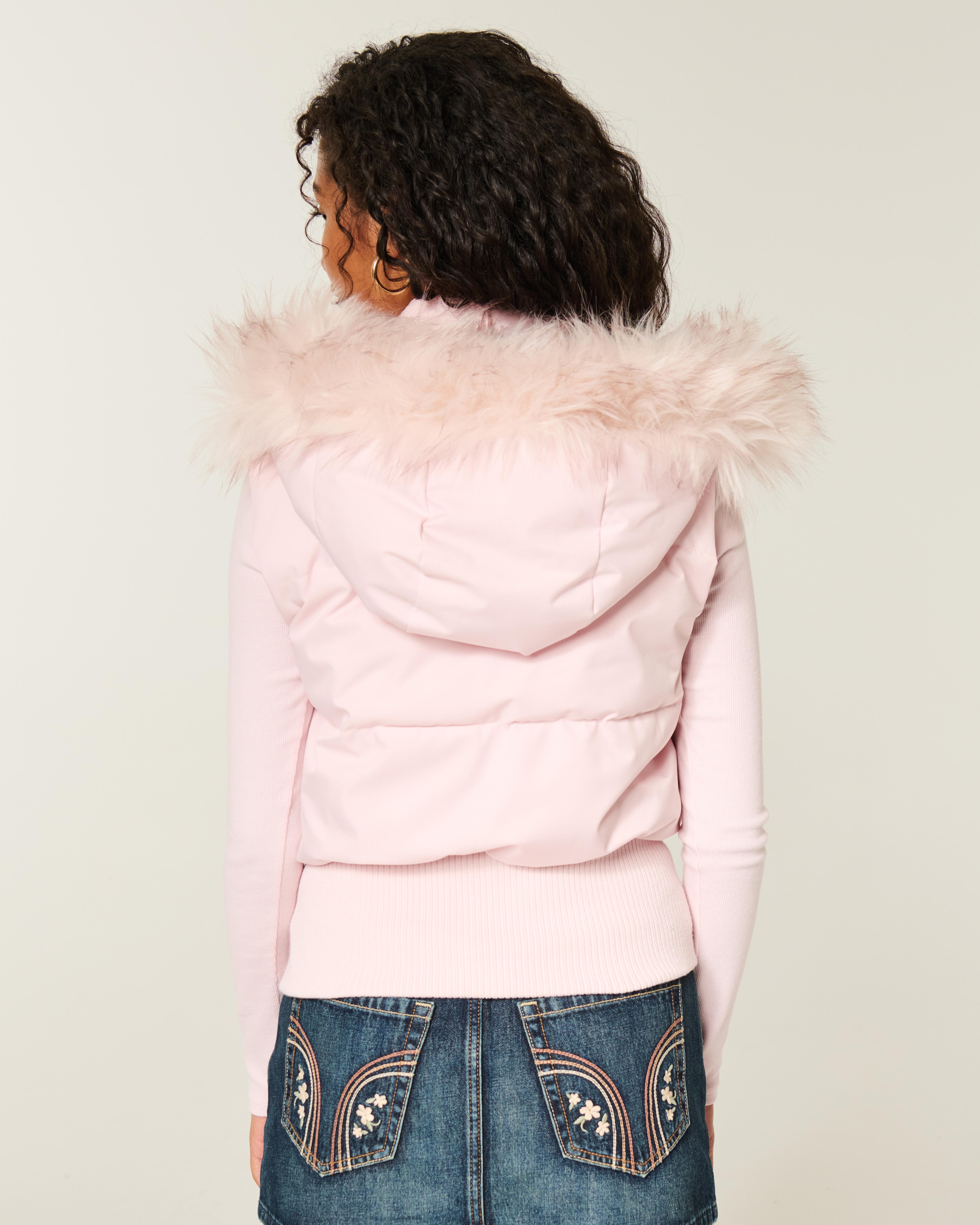 Hollister Faux Fur Trim Hooded Y2k Vest in Pink | Lyst UK