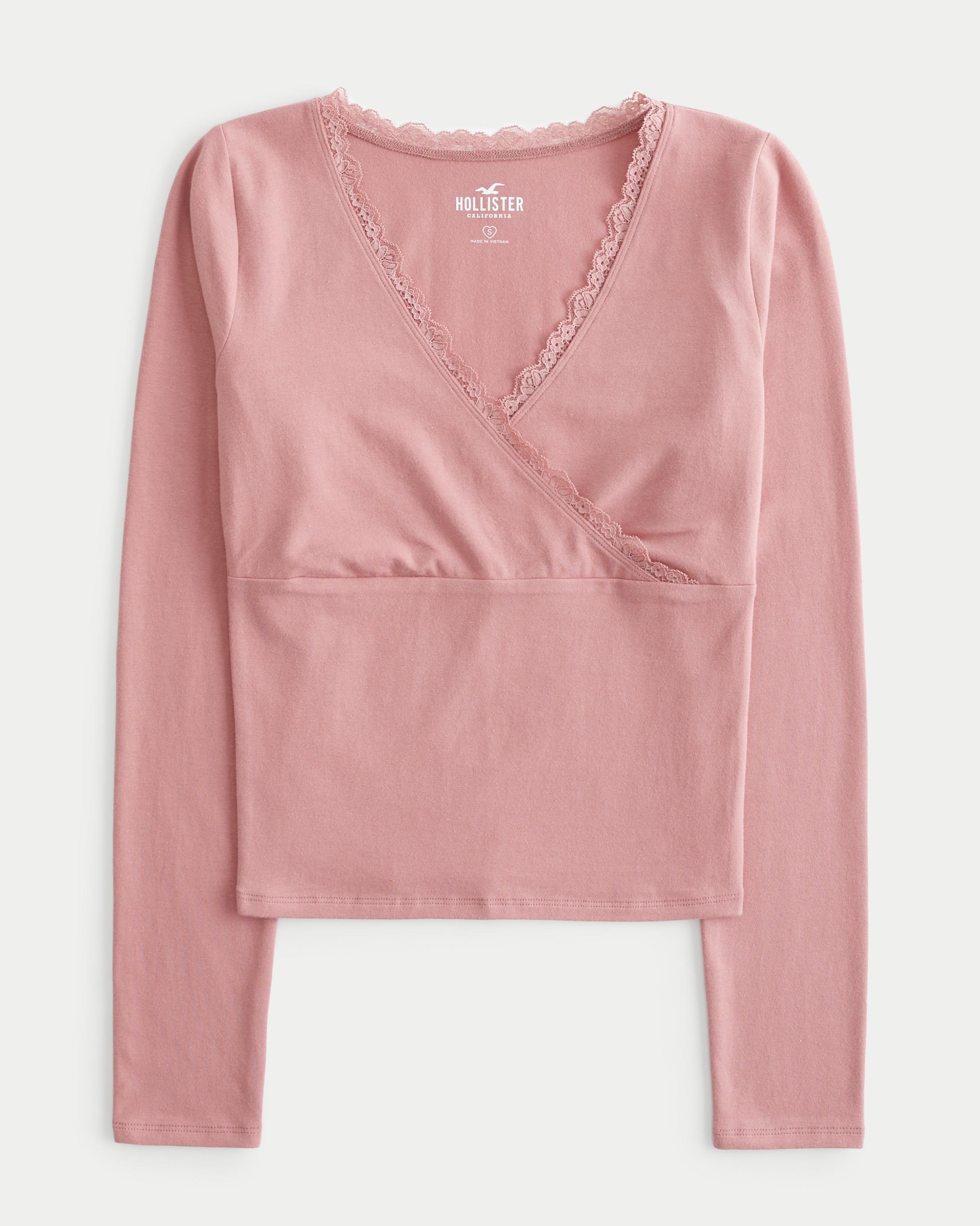 Long sleeve Lace Trim Wrap Top