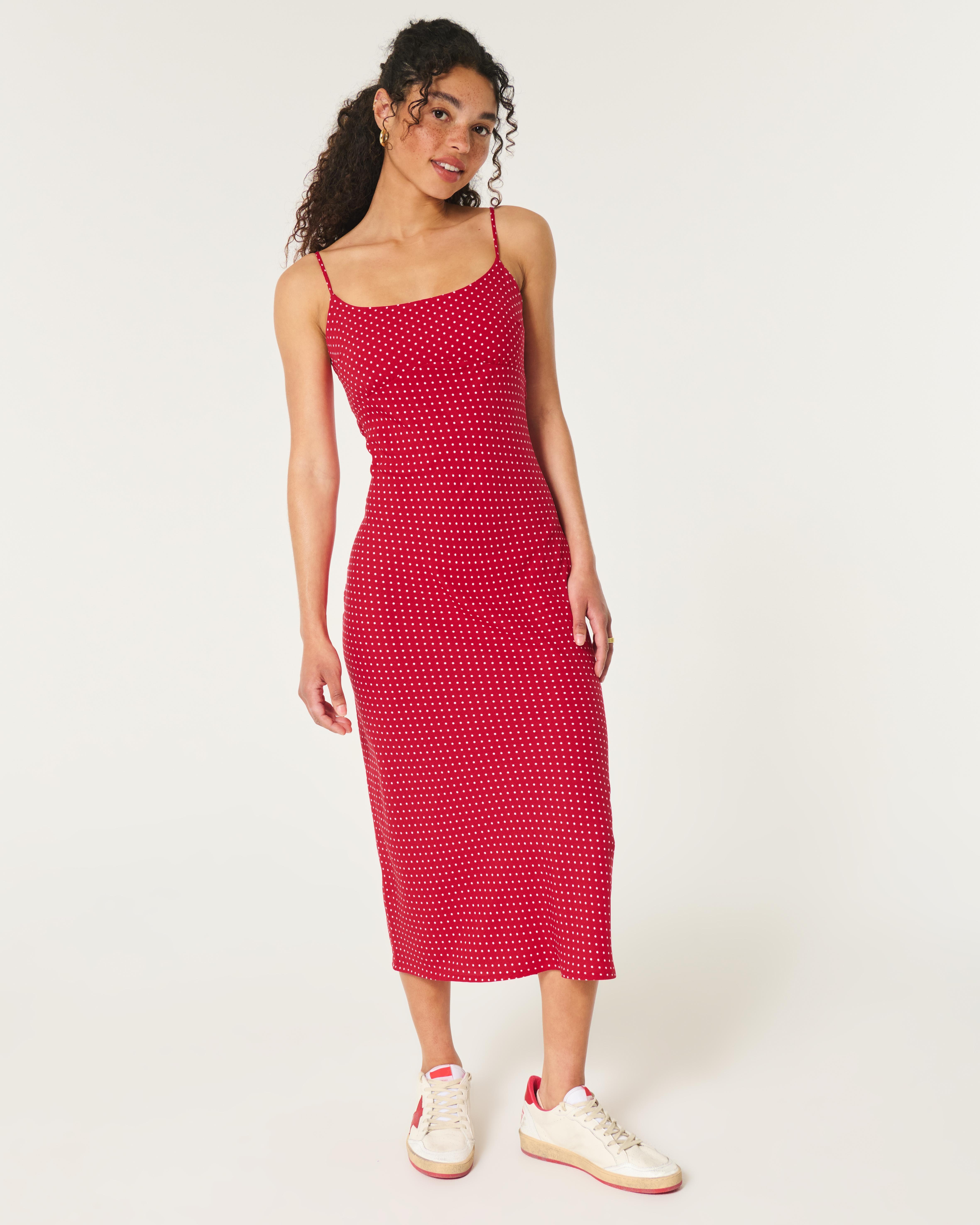 Hollister Crepe Open Back Midi Slip Dress in Red Lyst UK