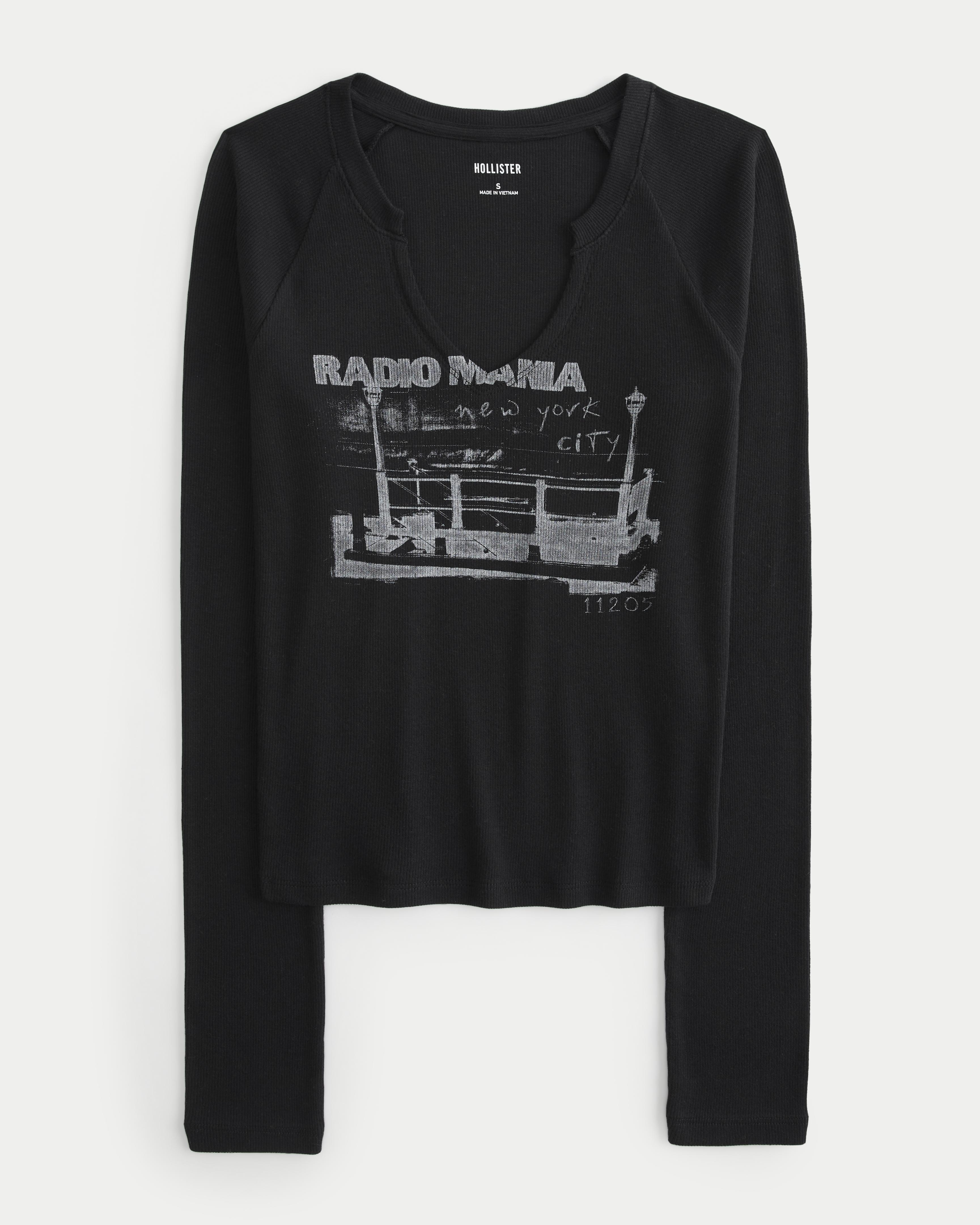 Baby Tee Hollister Black Long Sleeve Shirt Hollister Black Fitted