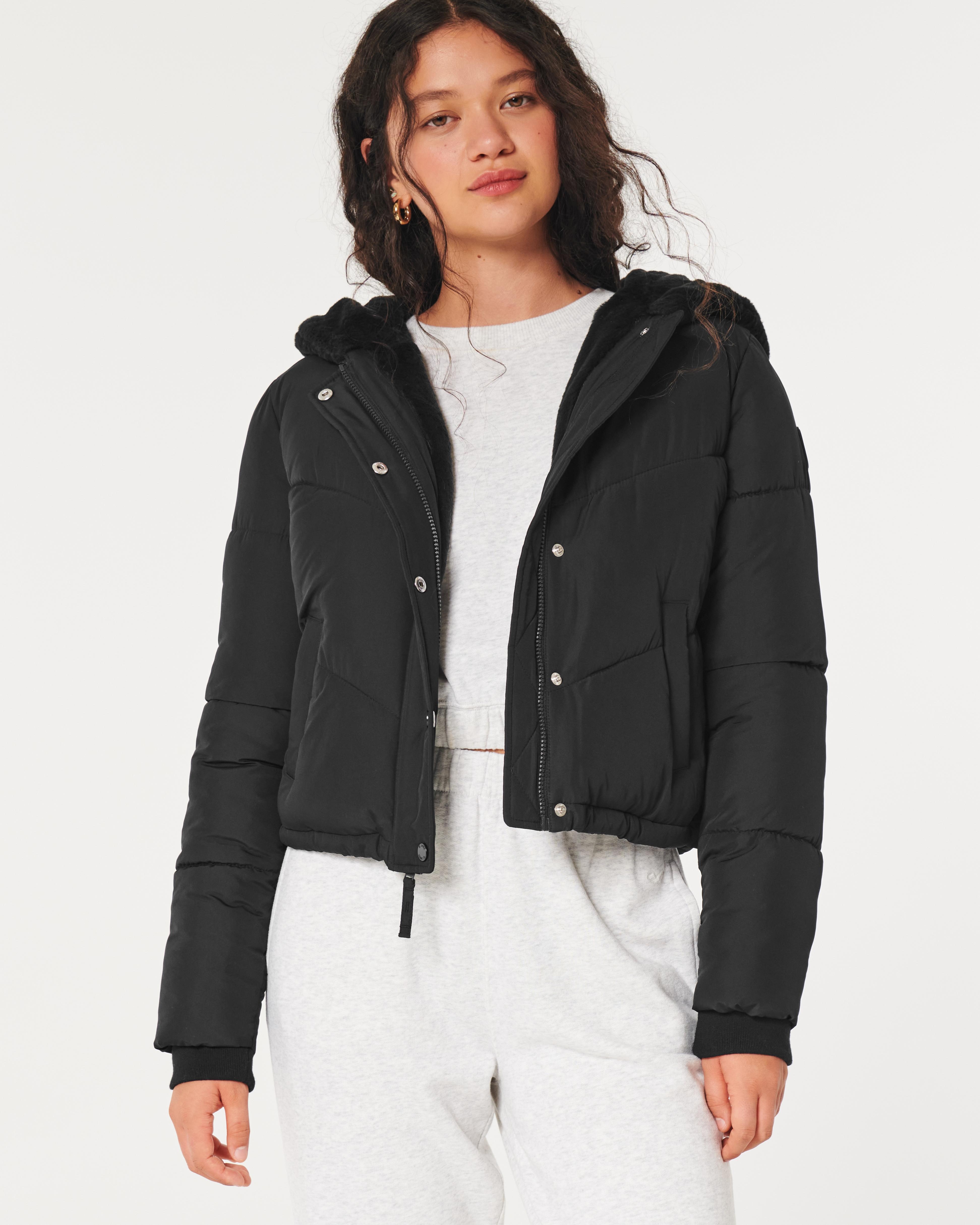 Hollister Ultimate Faux Fur-lined Hooded Puffer Jacket in Black