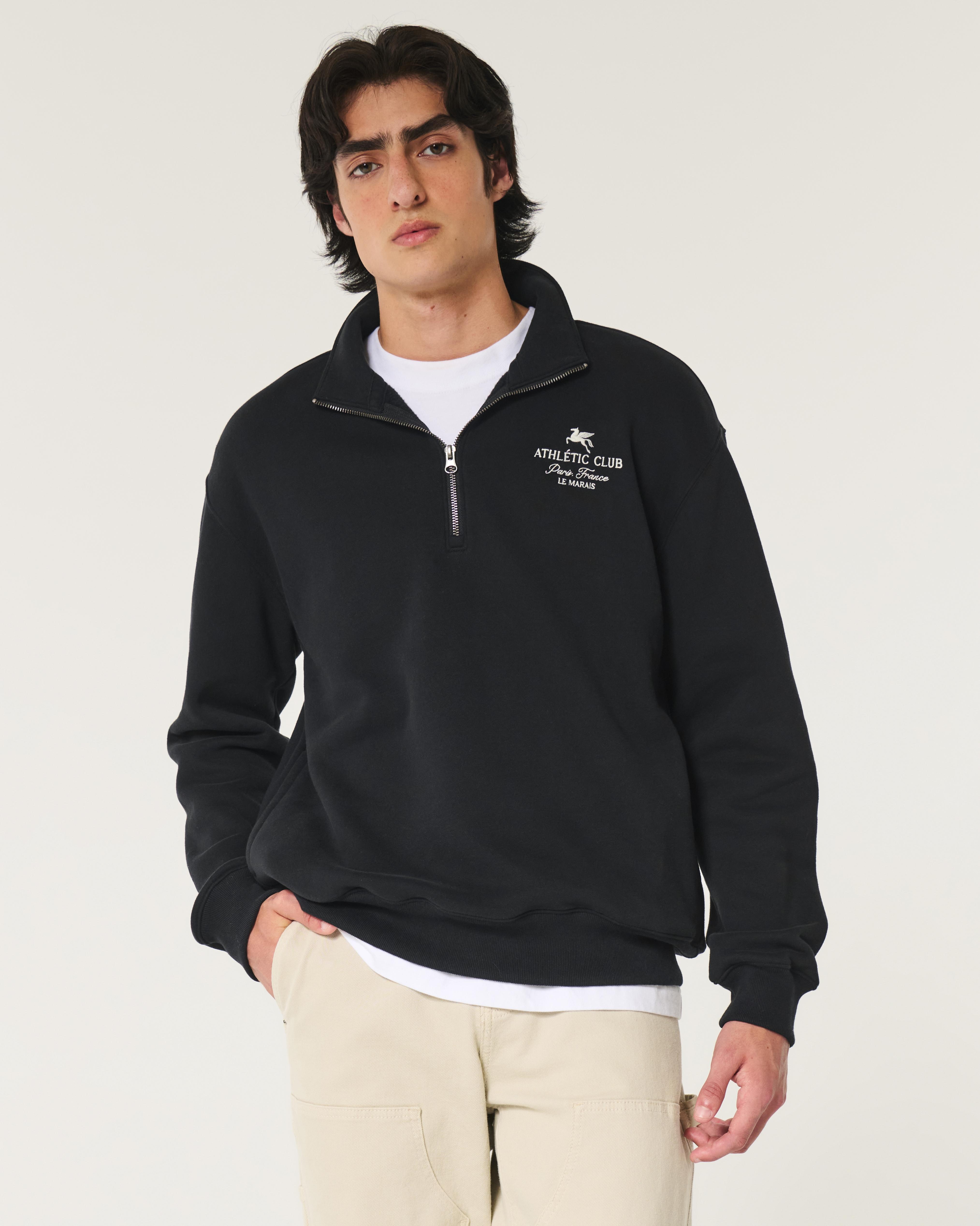 Hollister Relaxed Athletic Club Graphic Half zip Sweatshirt in Black for Men Lyst UK