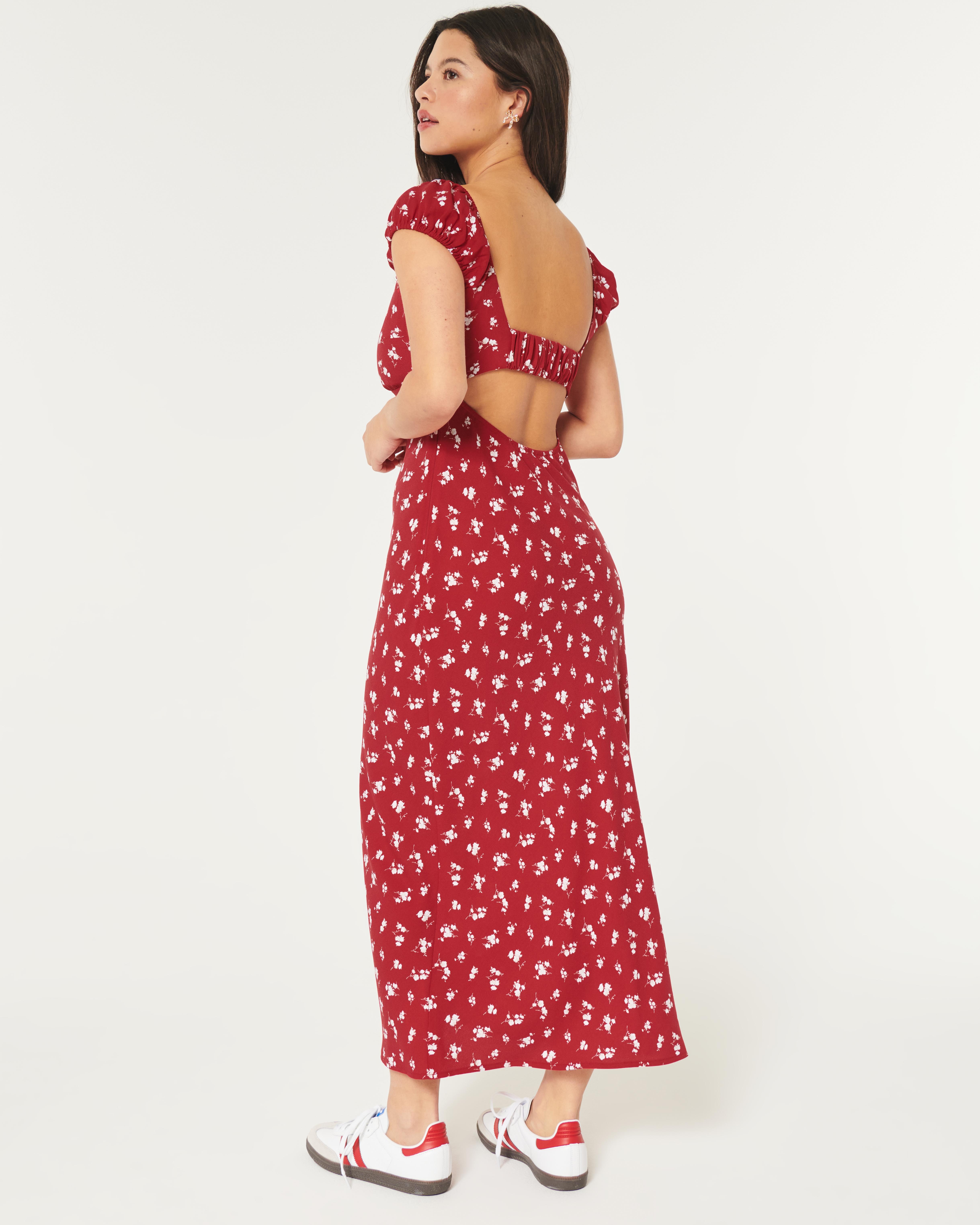 Hollister Crepe Cap Sleeve Open Back Midi Dress in Red Lyst UK