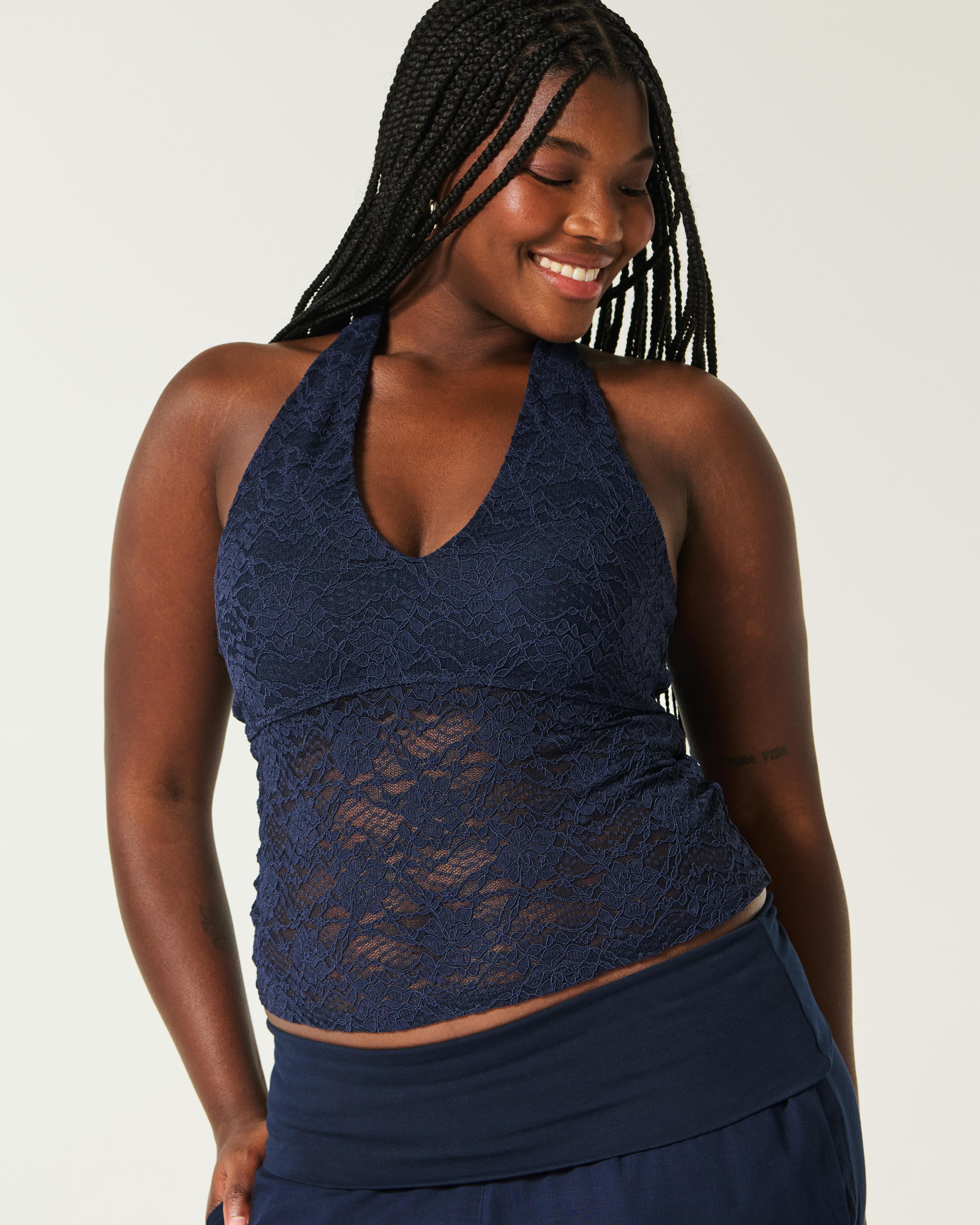 Hollister Lace Halter Top in Blue | Lyst UK