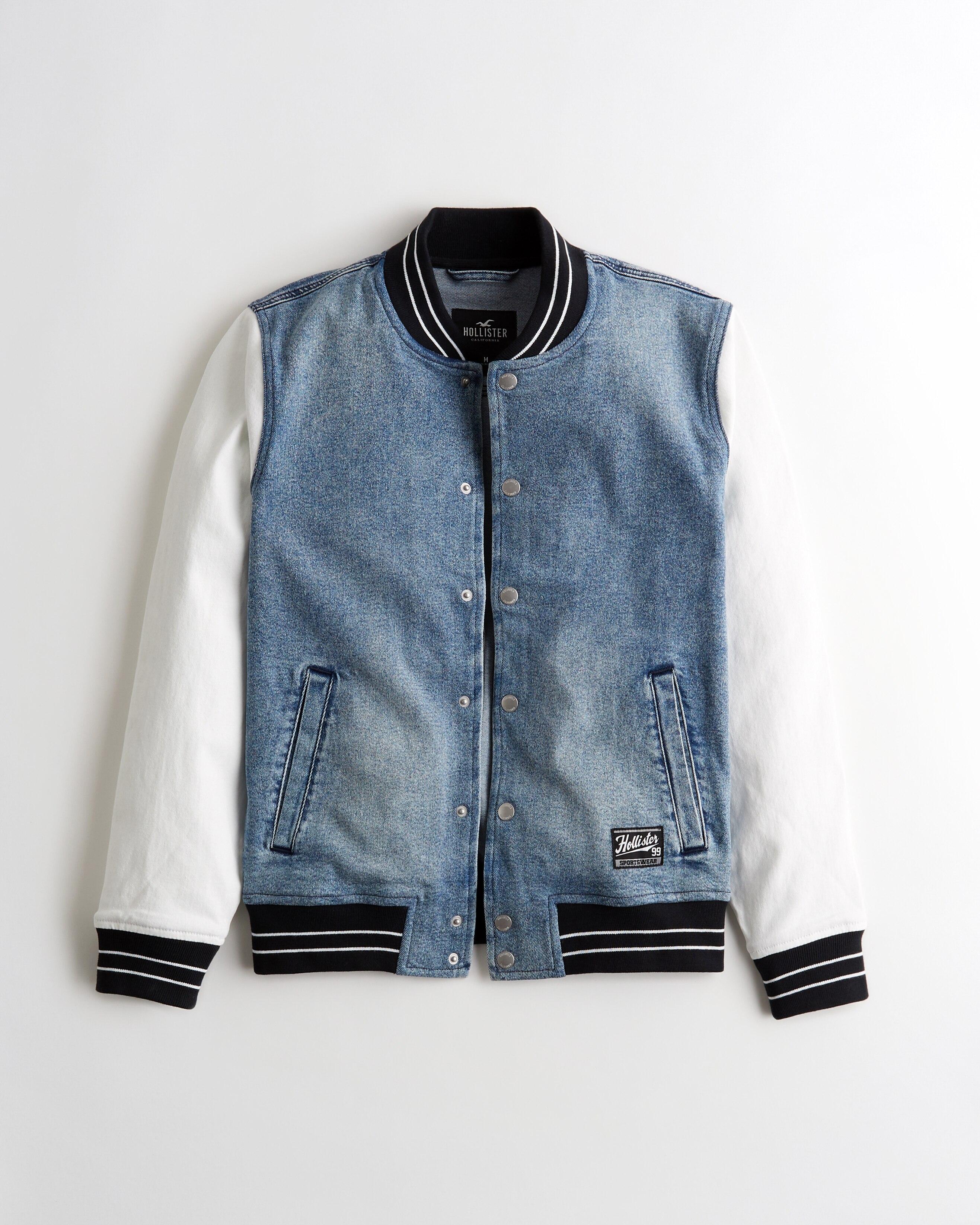 Hollister Varsity Denim Bomber Jacket in Blue for Men Lyst UK