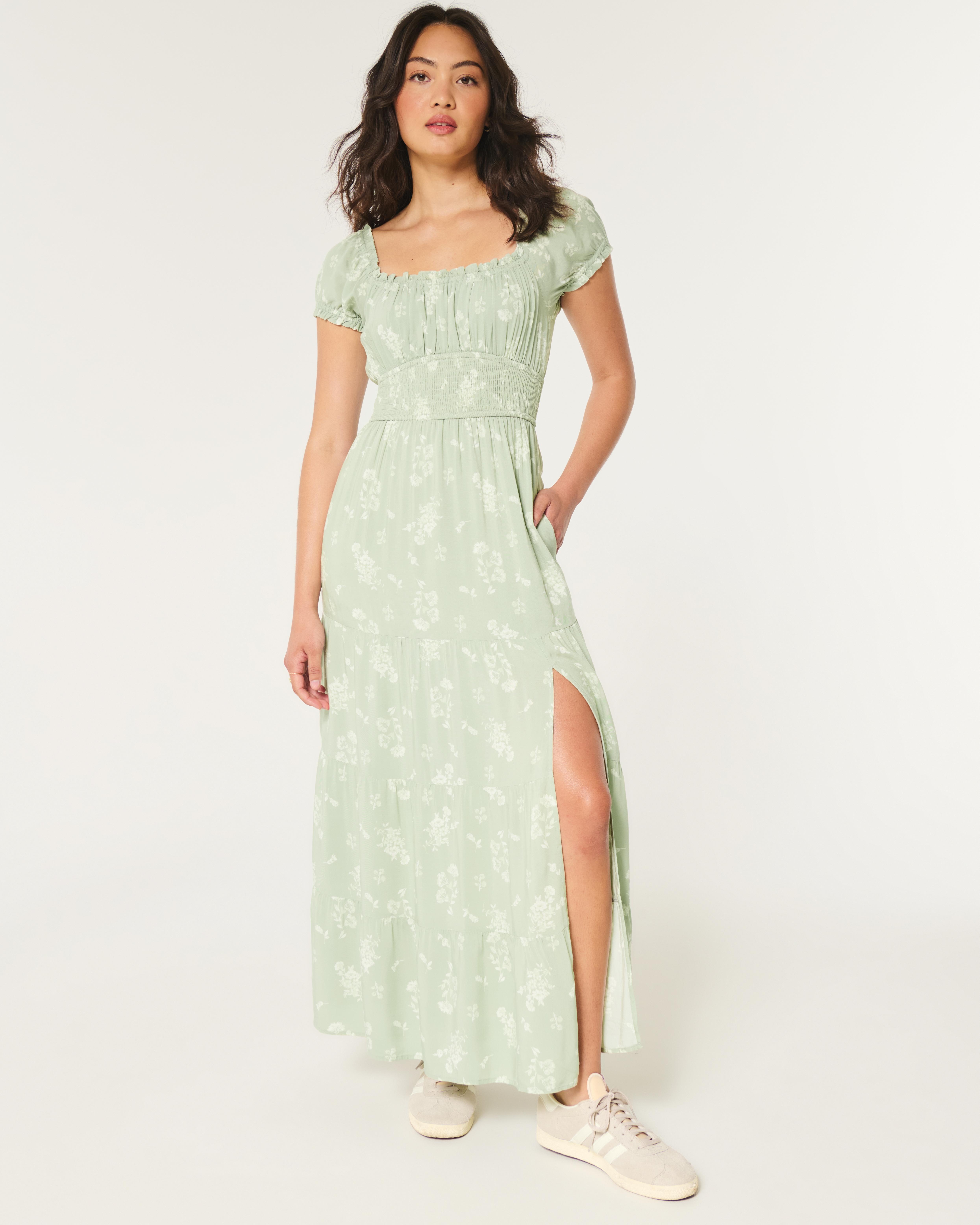 Hollister Hollister Saidie On off the shoulder Tiered Hem Maxi Dress in Green Lyst UK