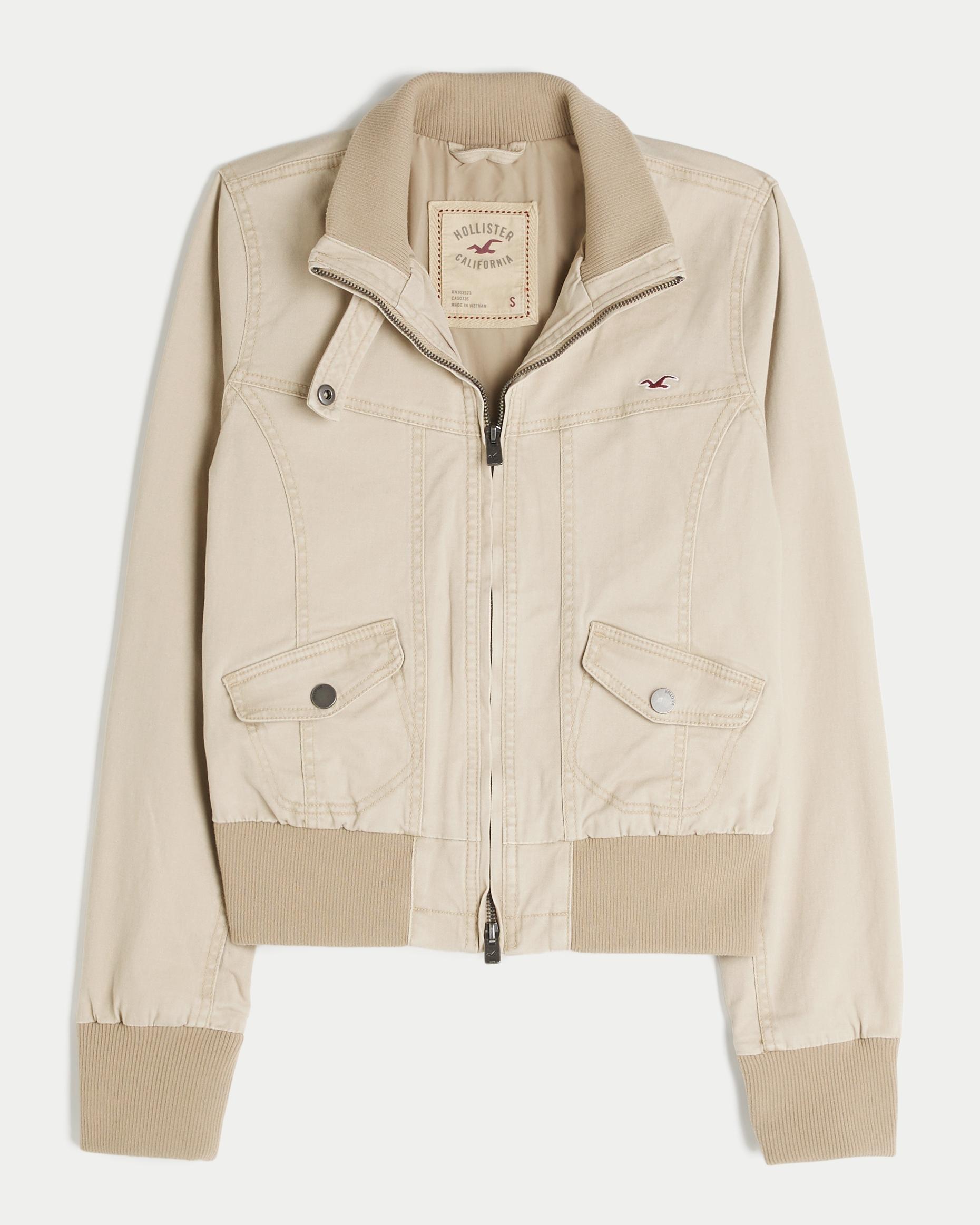 Hollister Zip-up Twill Jacket in Natural | Lyst UK