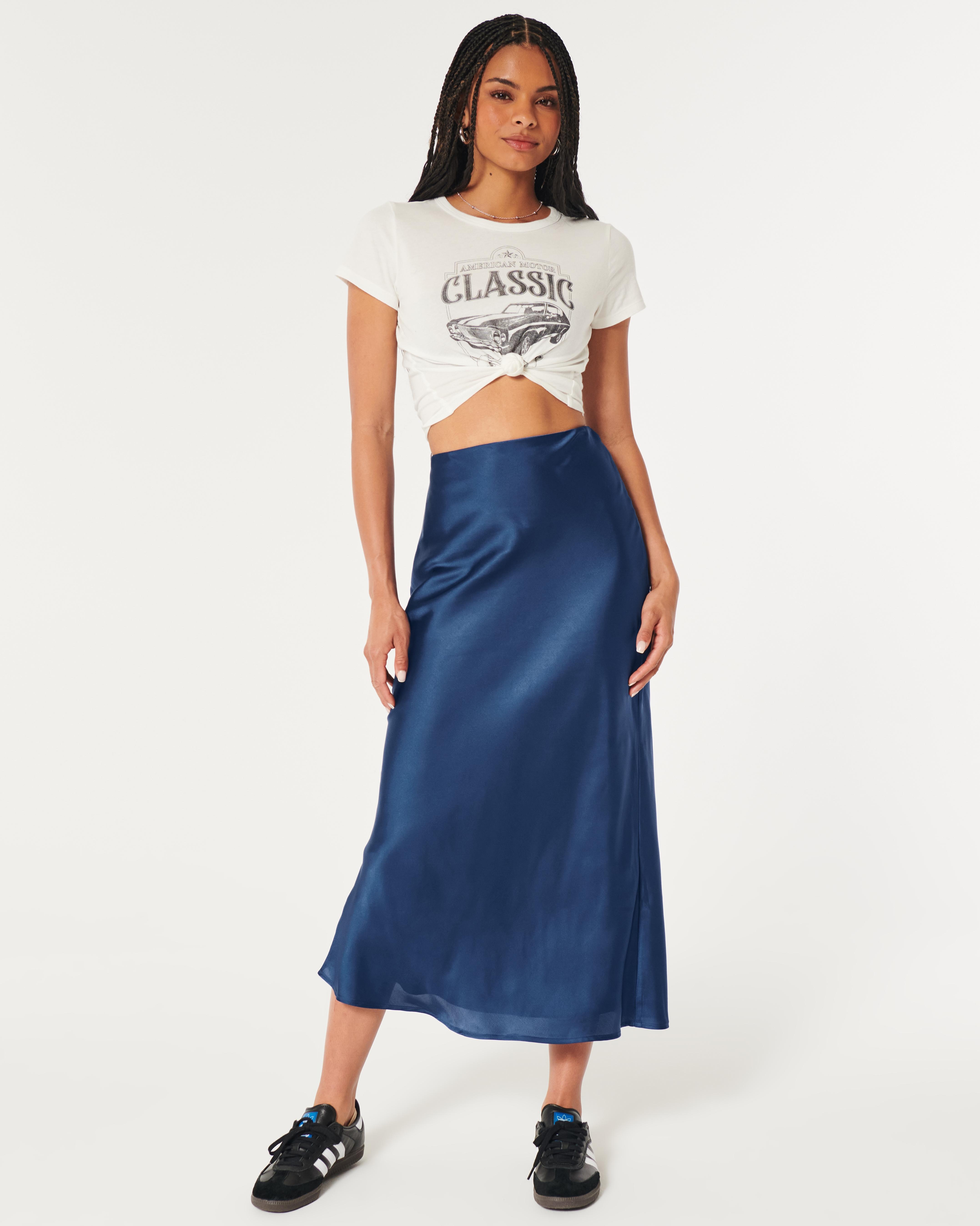 Hollister Ultra High-rise Satin Maxi Skirt in Blue | Lyst UK