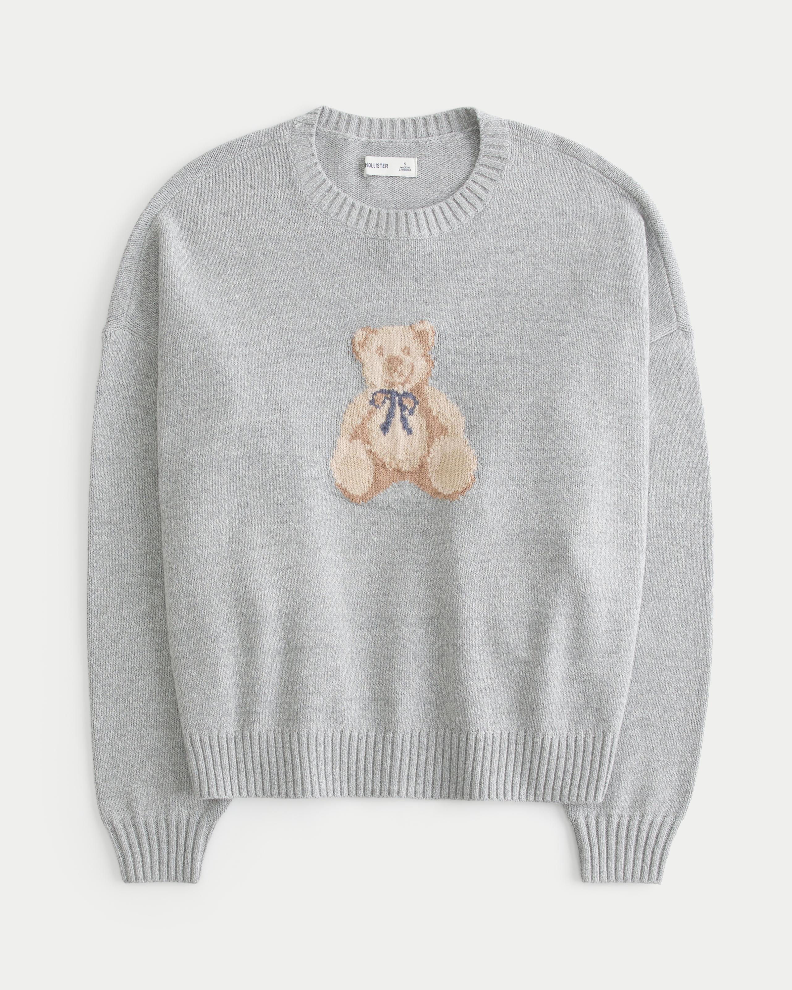 Hollister Easy Teddy Bear Graphic Crew Sweater in Grey Lyst UK