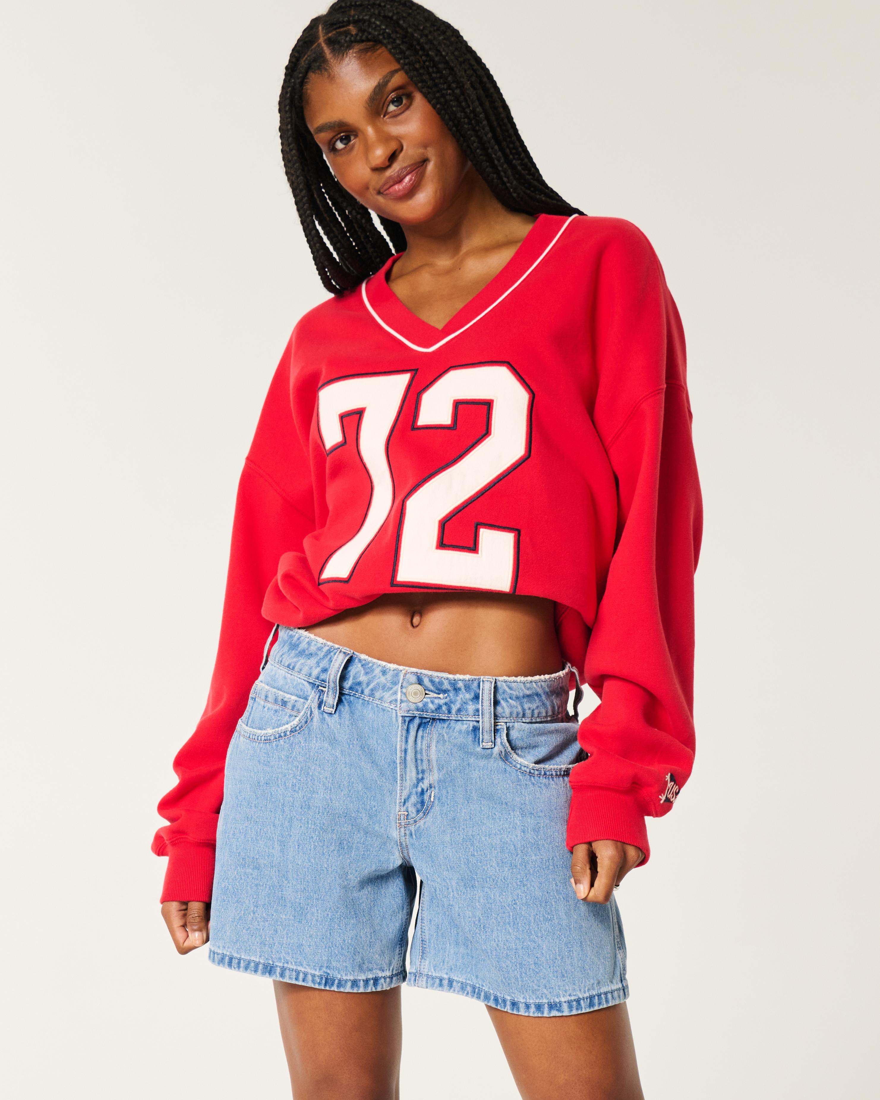 Hollister Low-rise Medium Wash Baggy Denim Shorts 5