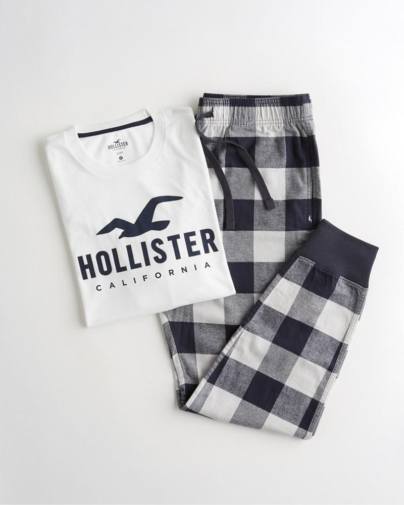 hollister graphic tee flannel sleep set