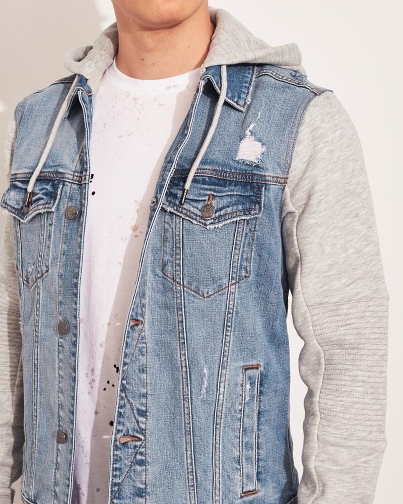 Hollister Sherpa-Lined Hooded Denim Jacket (140 BRL) ❤ liked on Polyvore  featuring outerwear, jackets, sw… | Denim jacket, Hooded denim jacket, Denim  utility jacket