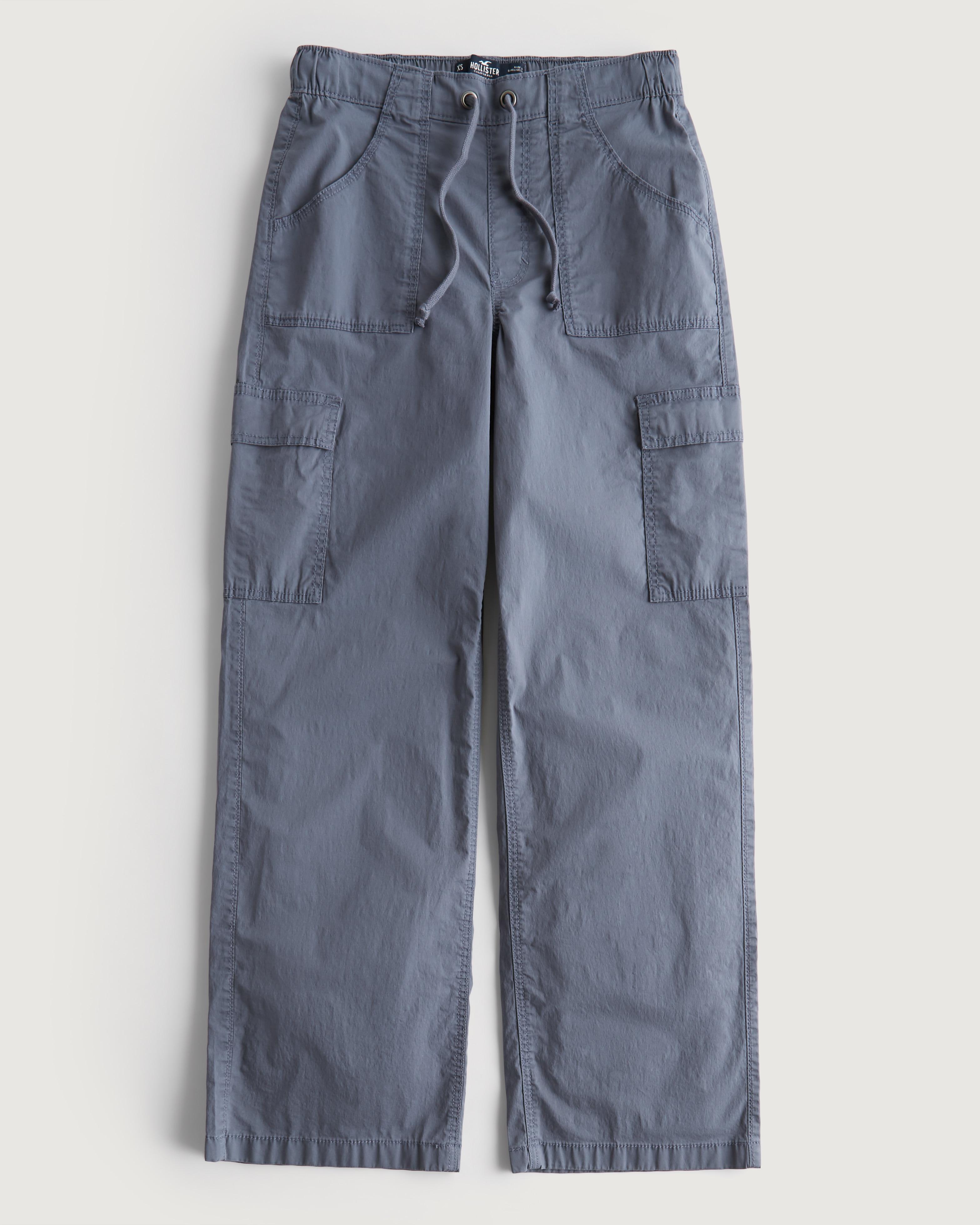 Hollister Adjustable Rise Drawstring Baggy Cargo Pants in Blue