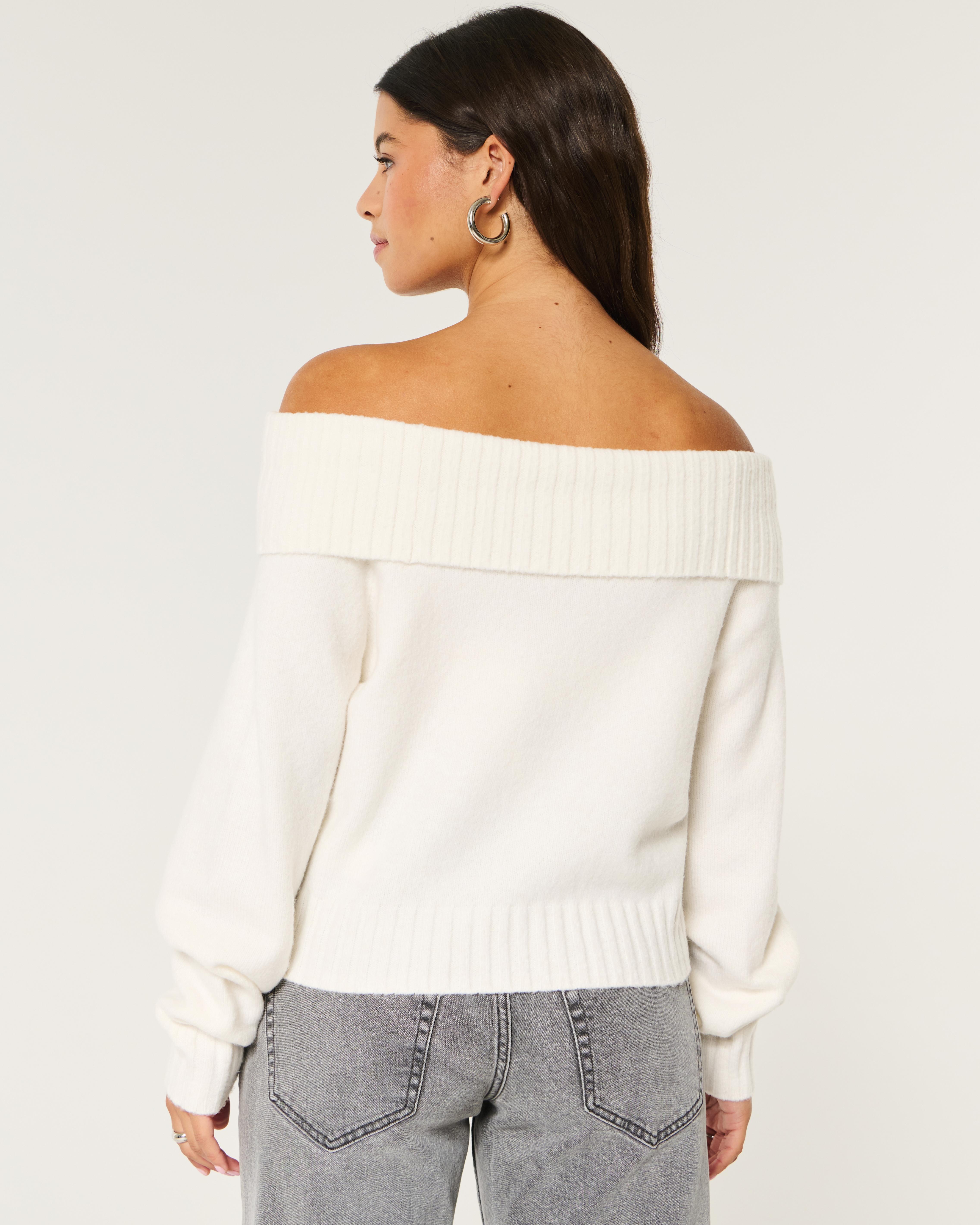 Hollister Easy Foldover Off-the-shoulder Sweater in White Lyst UK