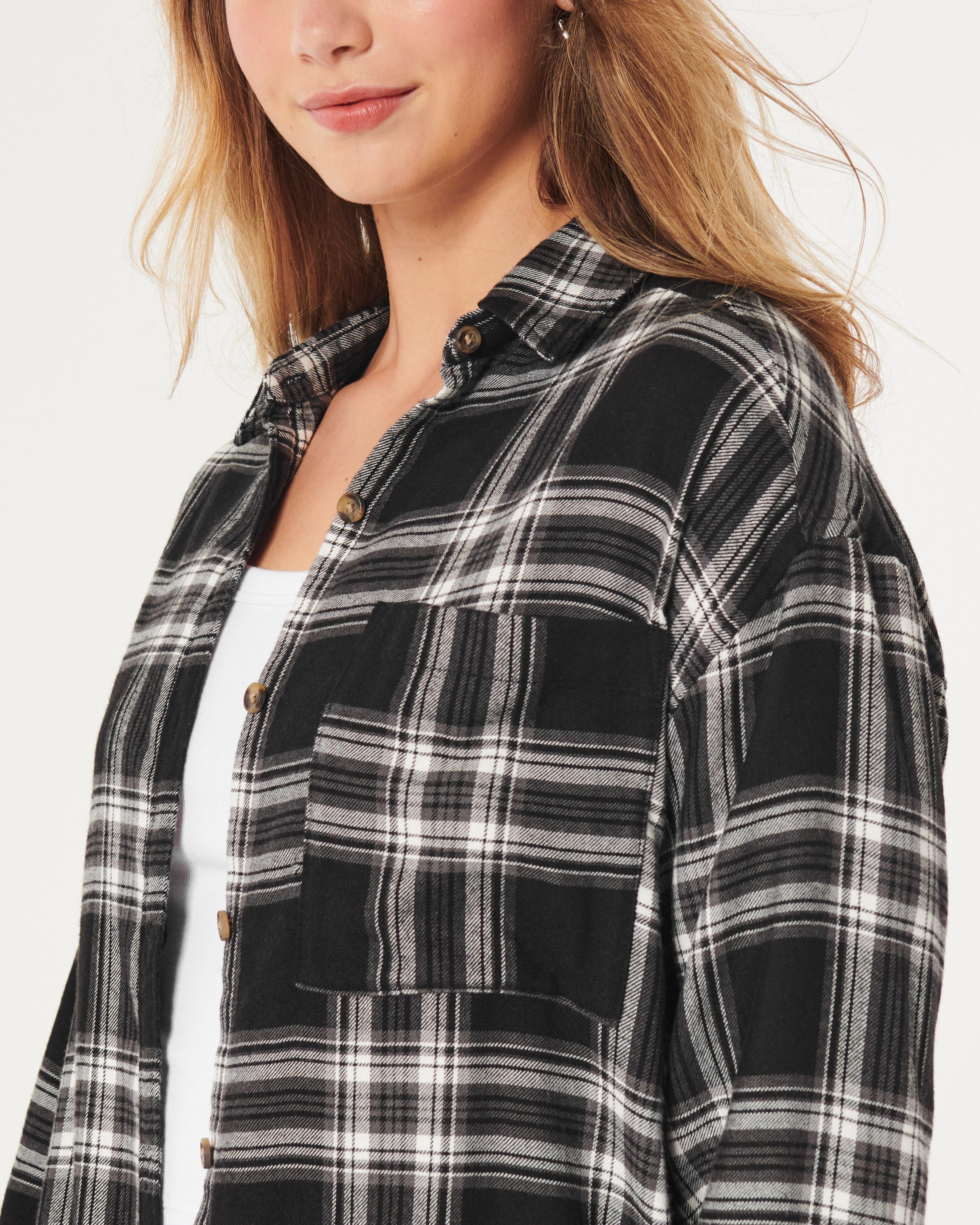 Hollister Oversized Flannel Shirt in Black | Lyst UK