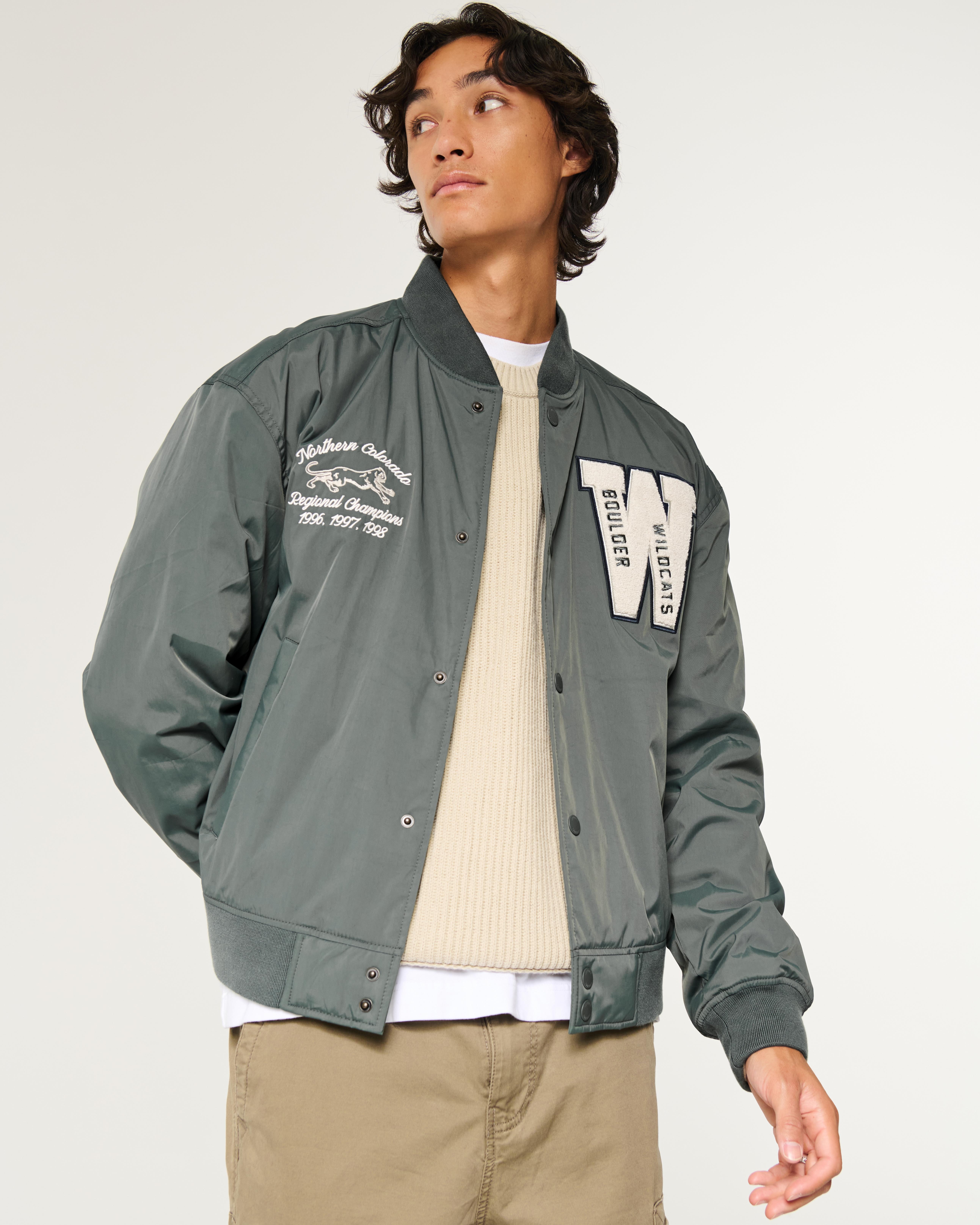 Hollister Bomberjacke mit Boulder Wildcats-Grafik in Grau für