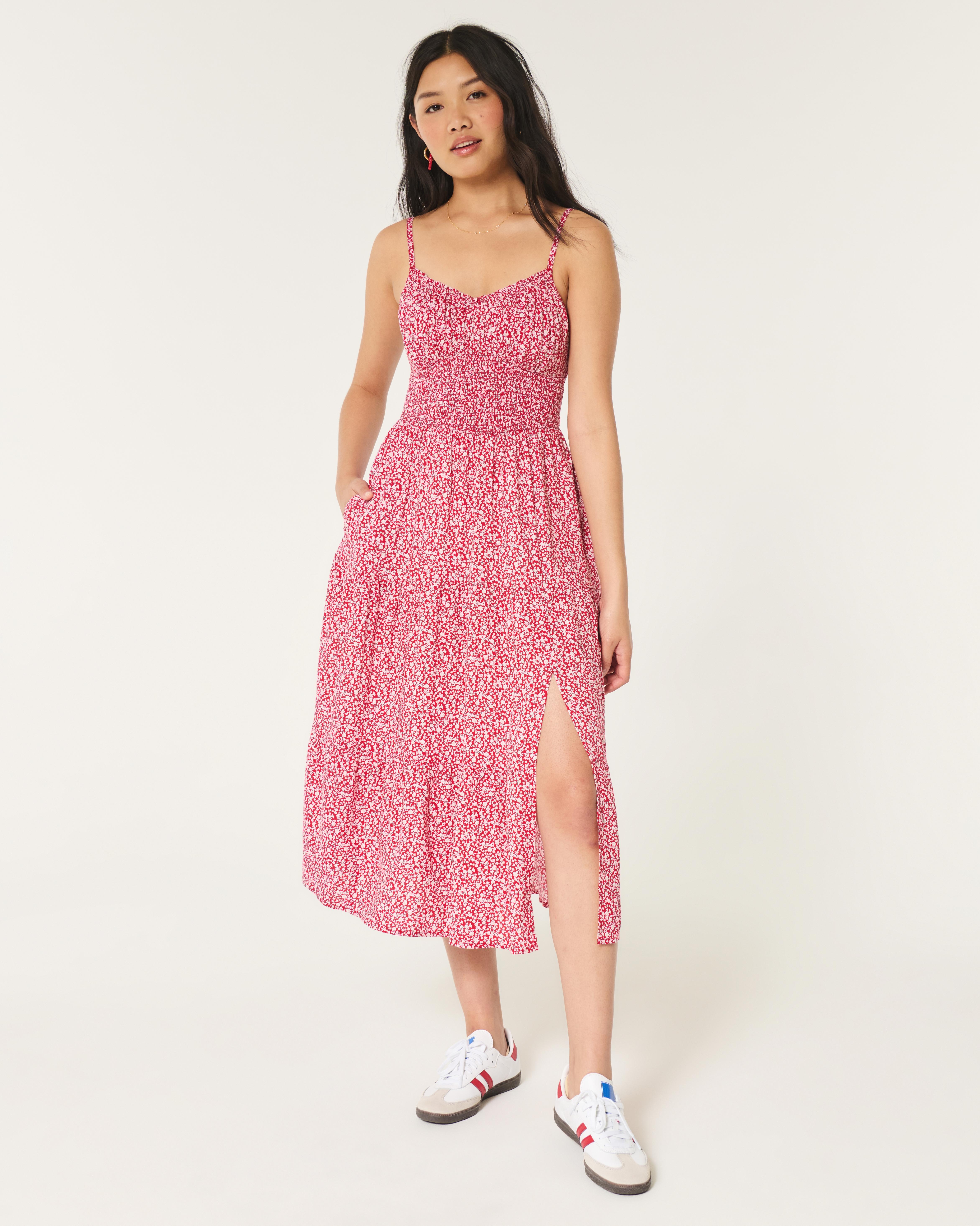 Hollister Smocked Waist Crisscross Back Midi Dress in Pink Lyst UK