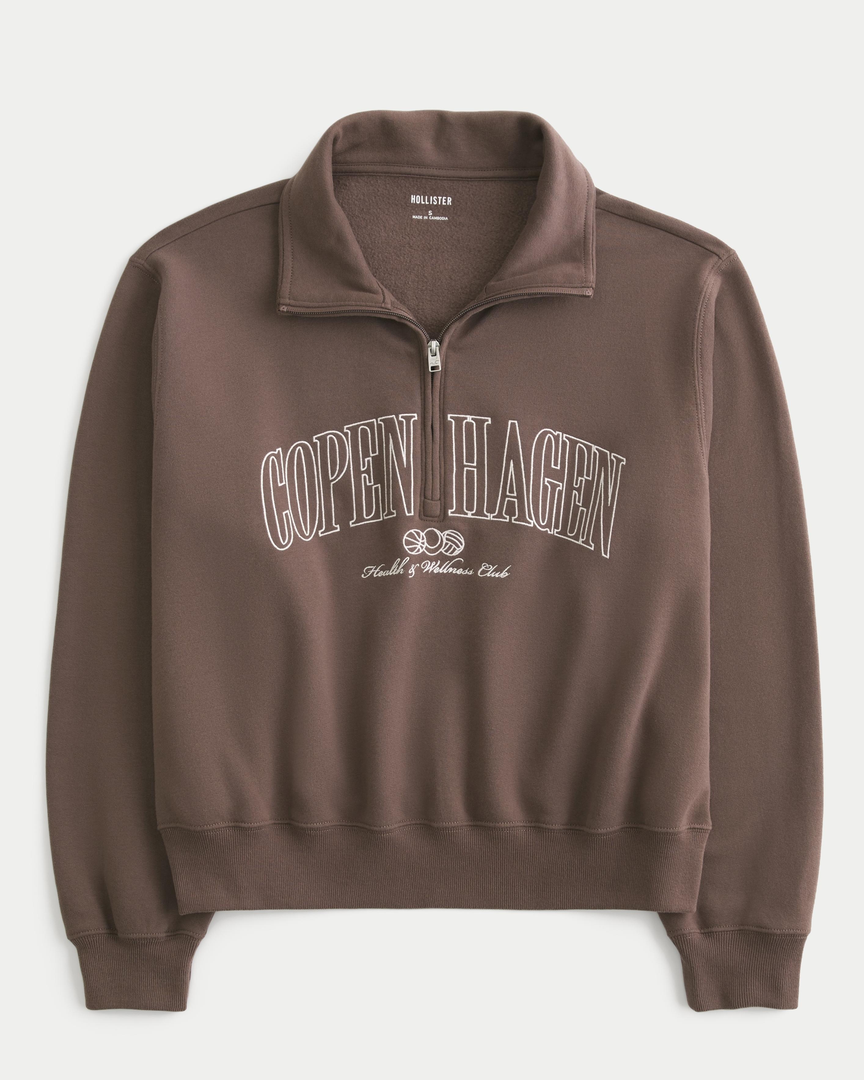 Hollister Easy Copenhagen Graphic Half-zip Sweatshirt in Brown