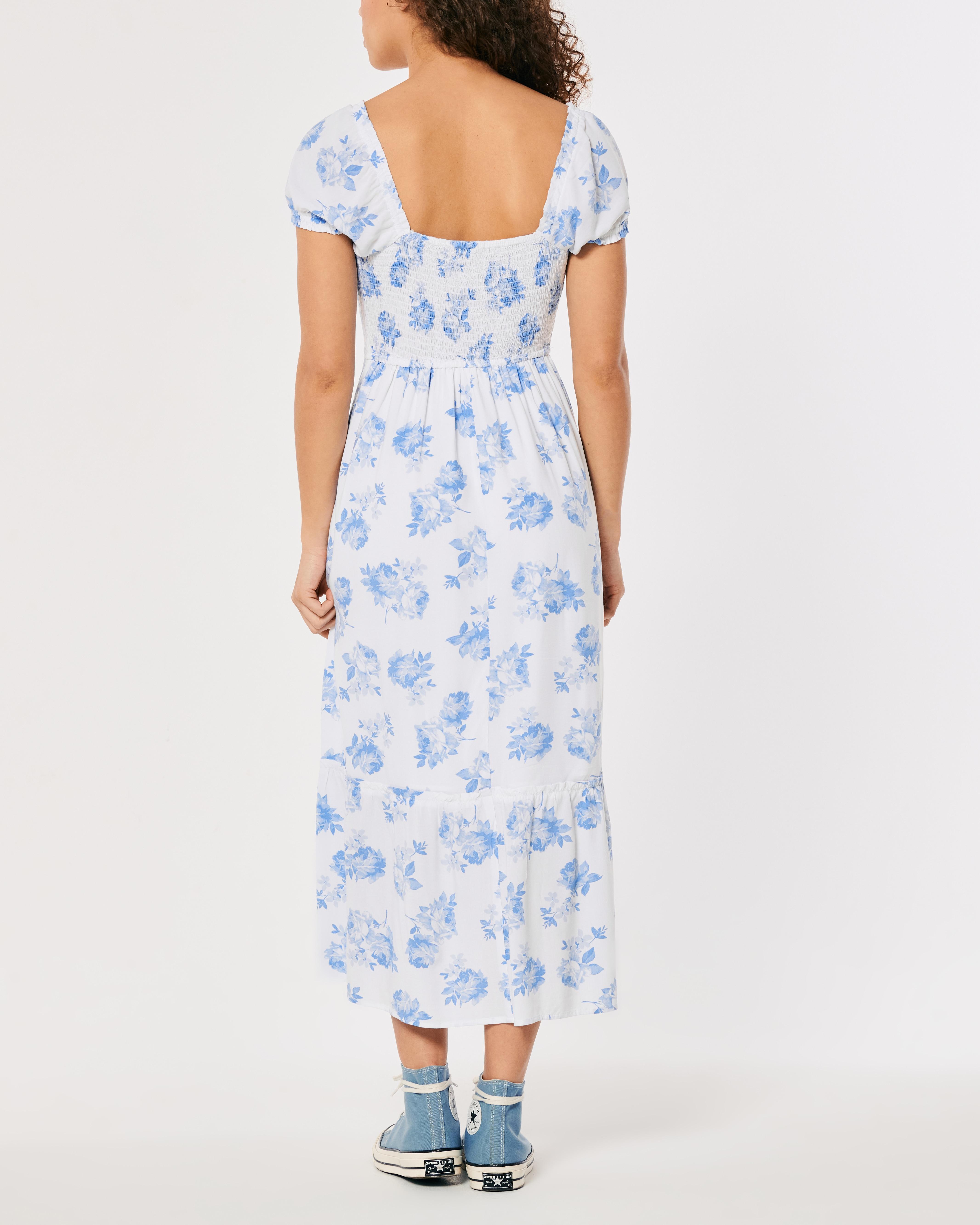 Ruched Floral Chuck On Midi Dress Hollister On-or-off Shoulder